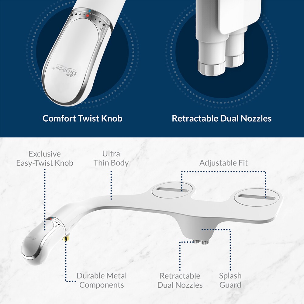 Bio Bidet Slimtwist - Accesorio de bidé de doble boquilla sin electricidad con perilla de giro cómoda SLIMTWIST 000