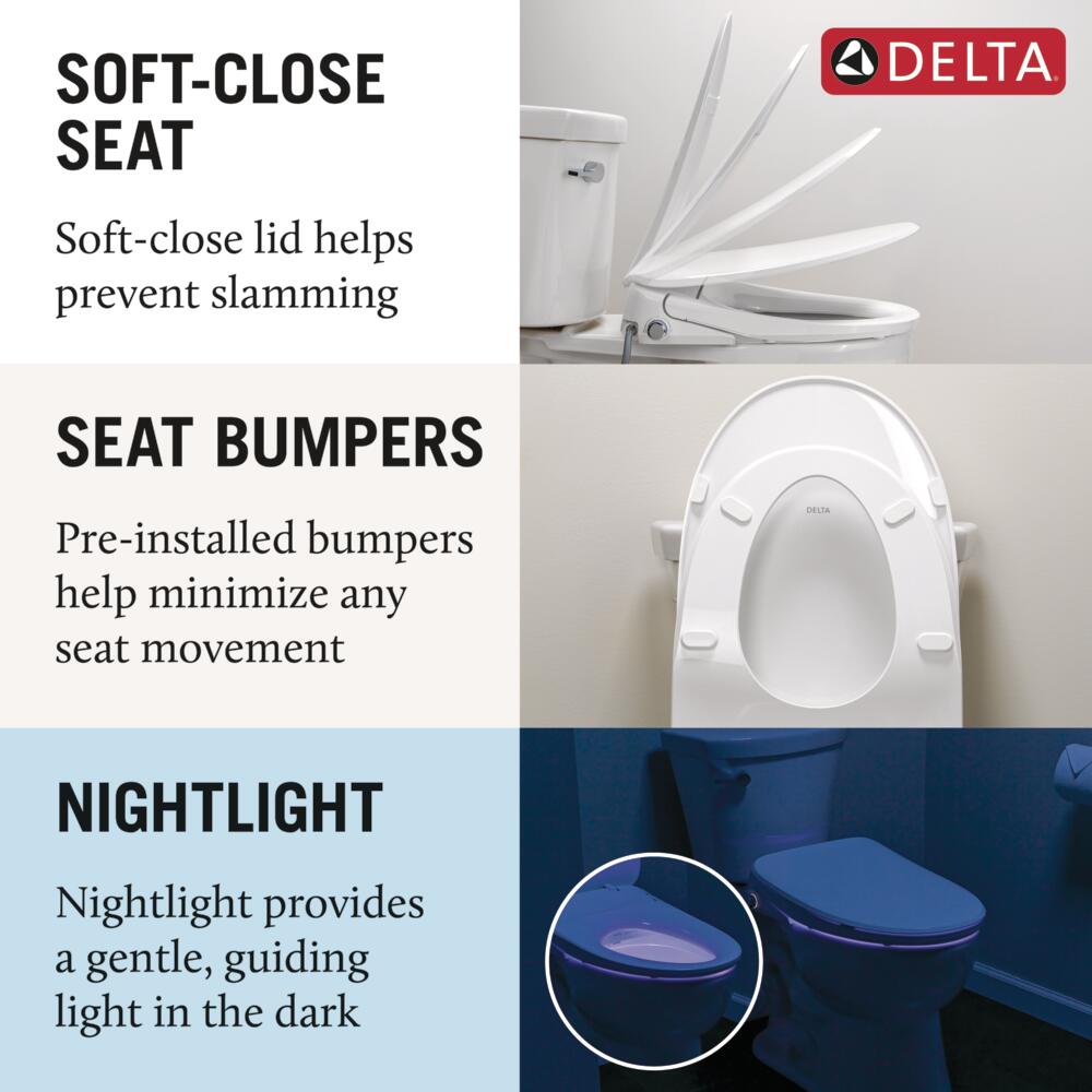 Asiento de Inodoro Eléctrico de Plástico Blanco alargado con Función de Cierre Suave y Calefacción de Delta Refresh Ultimate