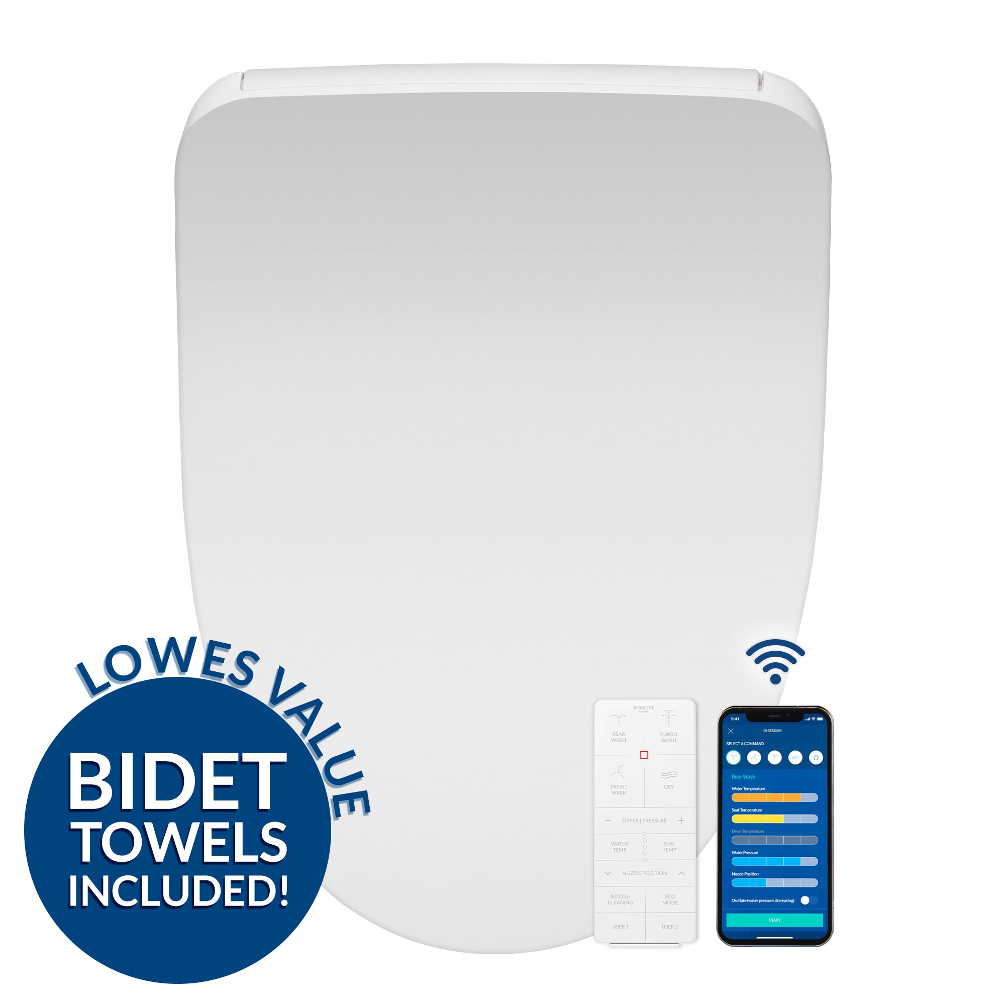 Asiento de Inodoro con Bidé Eléctrico Caliente, Suave Cierre Lento, Forma Alargada en Plástico Blanco Bio Bidet BB1200E 000
