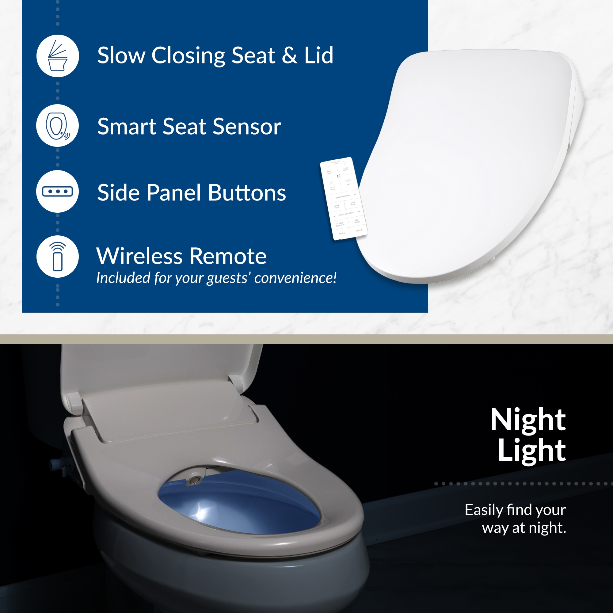 Asiento de Inodoro con Bidé Eléctrico Caliente, Suave Cierre Lento, Forma Alargada en Plástico Blanco Bio Bidet BB1200E 000