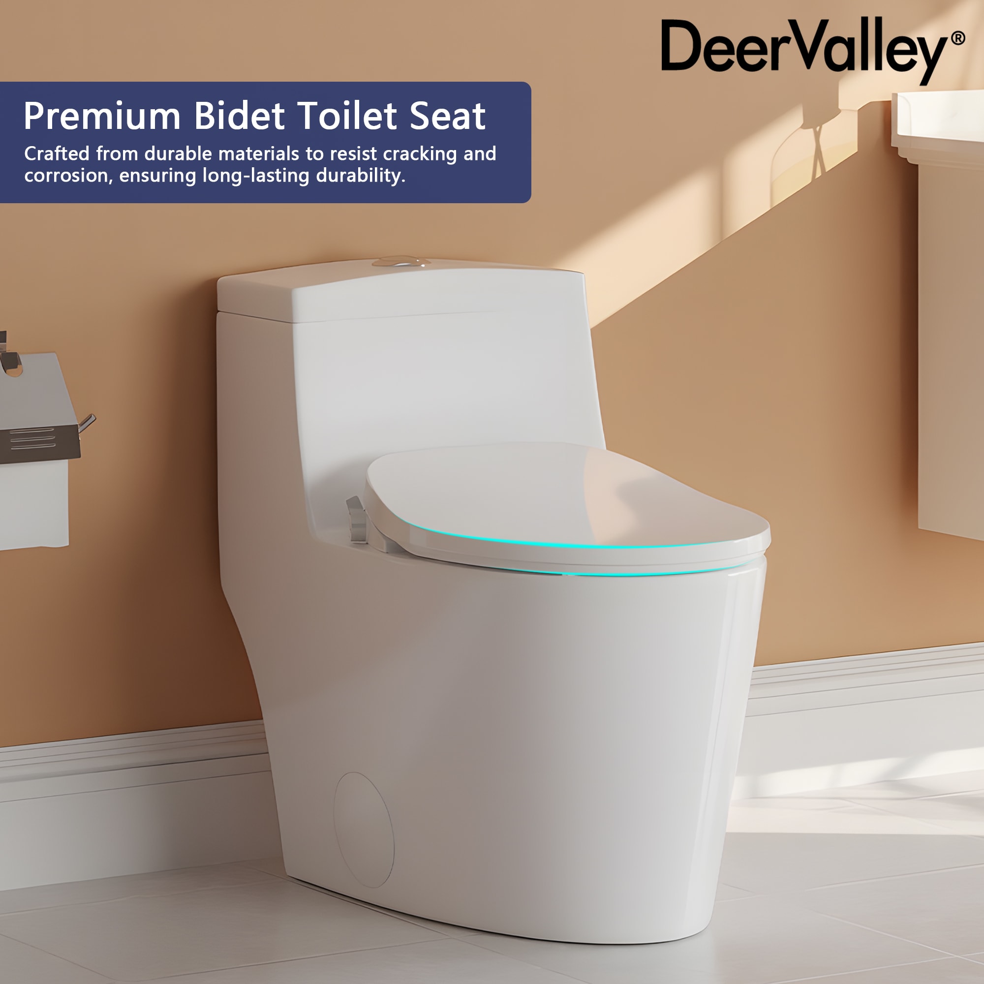 Asiento de bidé alargado de plástico blanco con cierre suave de DeerValley DV-1S0028