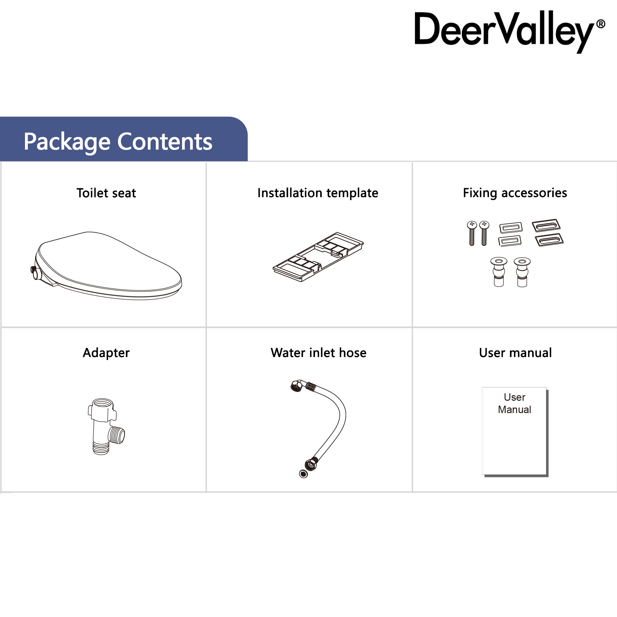 Asiento de bidé alargado de plástico blanco con cierre suave de DeerValley DV-1S0028