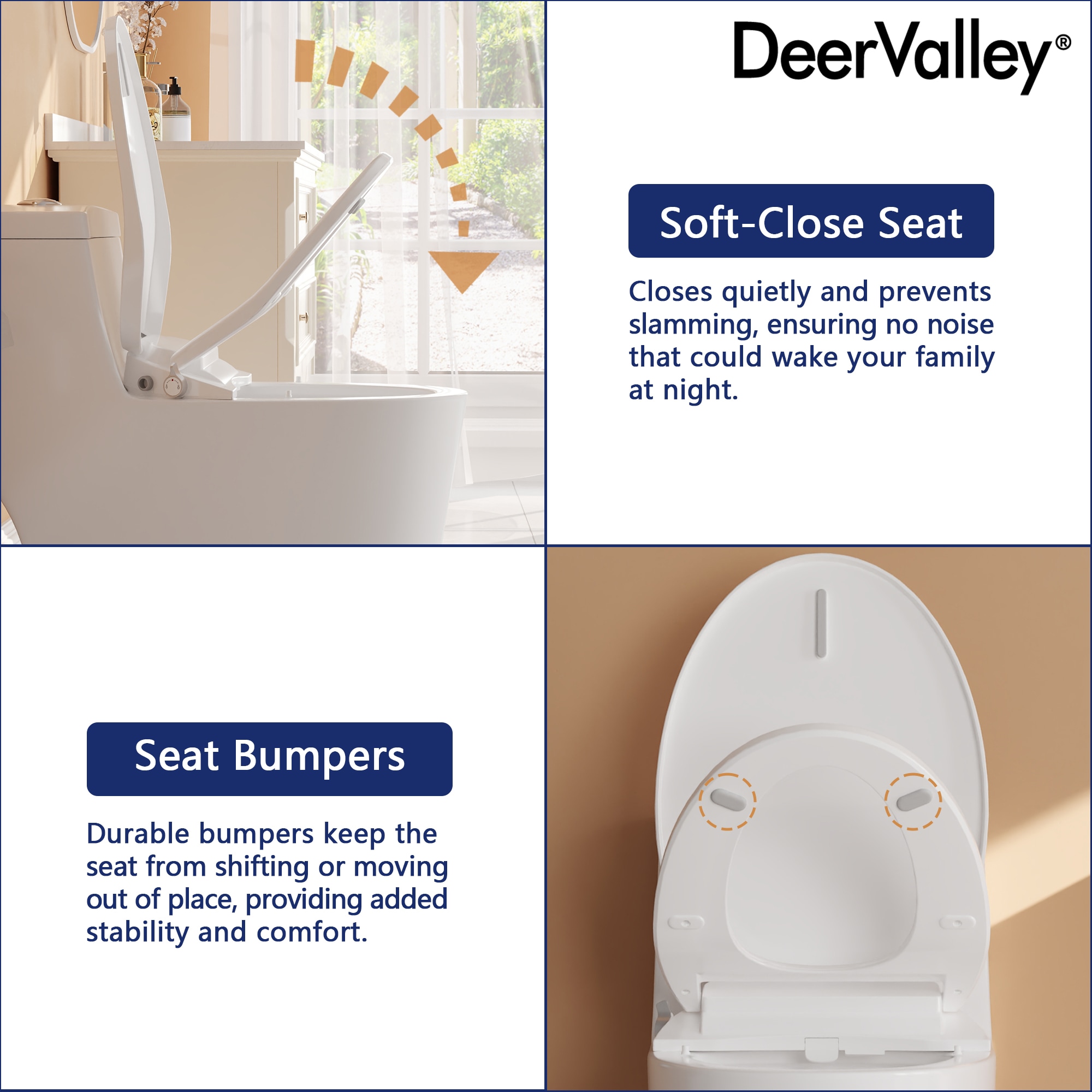 Asiento de bidé alargado de plástico blanco con cierre suave de DeerValley DV-1S0028