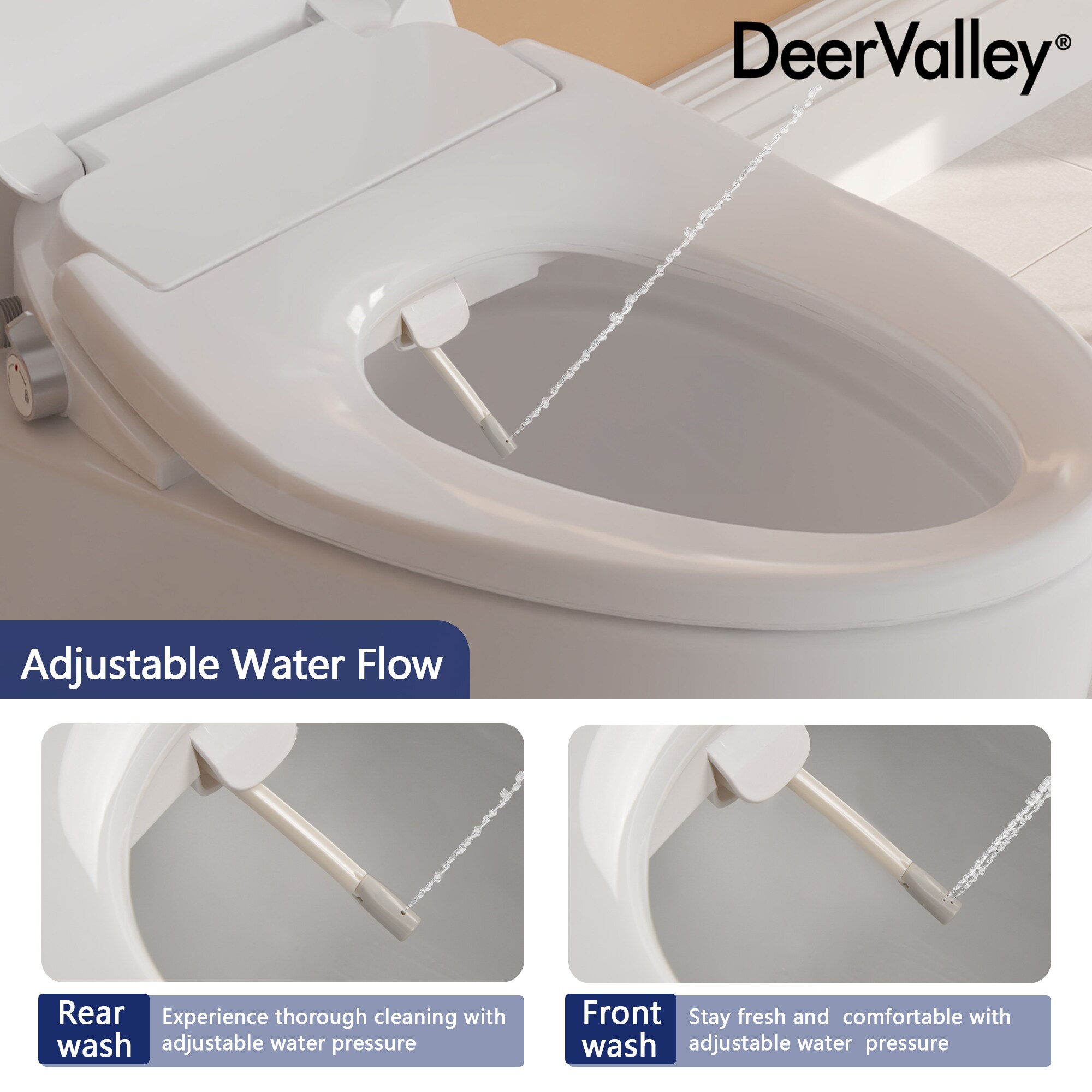 Asiento de bidé alargado de plástico blanco con cierre suave de DeerValley DV-1S0028