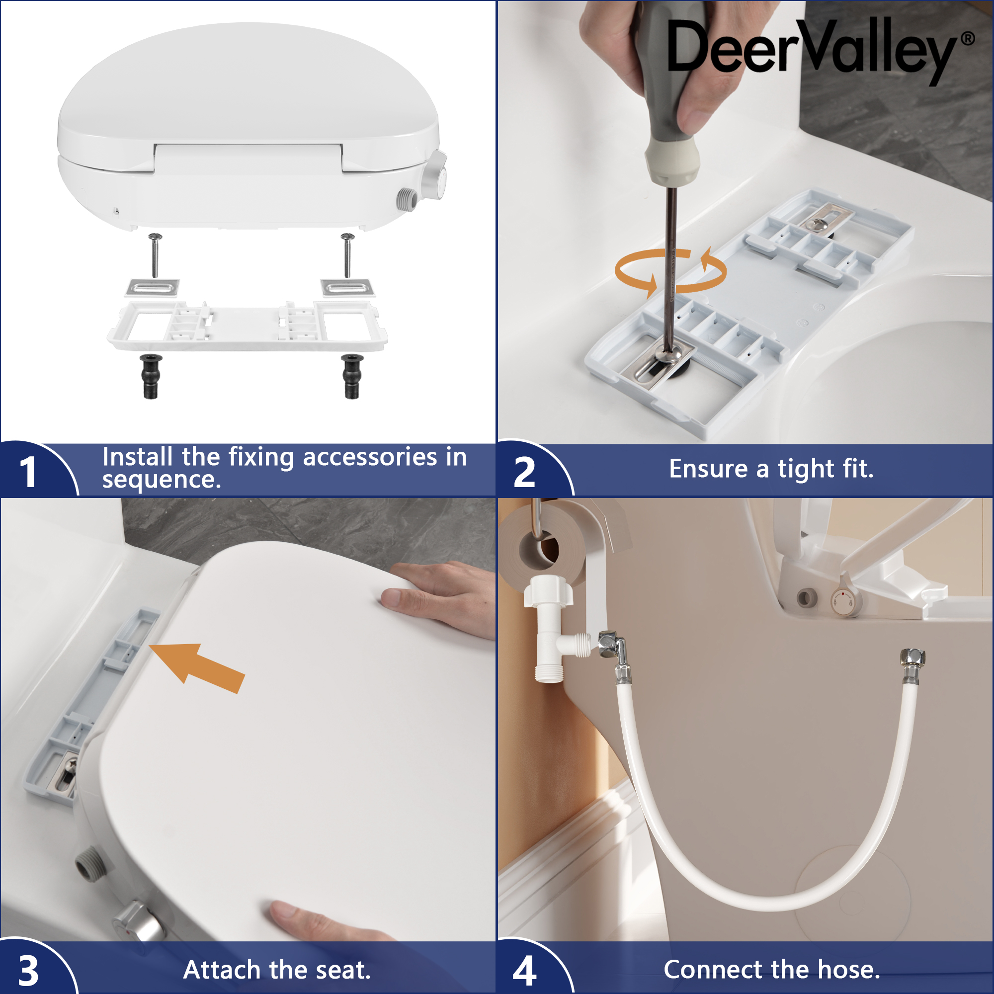 Asiento de bidé alargado de plástico blanco con cierre suave de DeerValley DV-1S0028