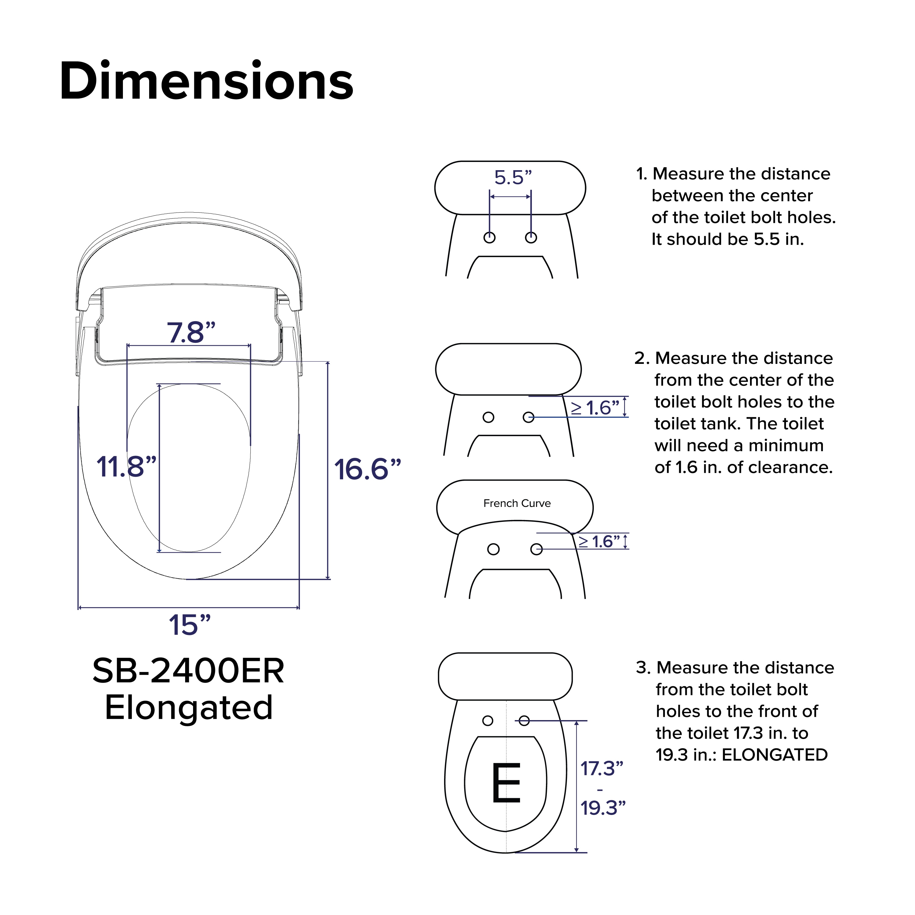 Asiento de Inodoro Bidet Eléctrico Calentado de Plástico Blanco alargado con cierre suave - SmartBidet SB-2400ER