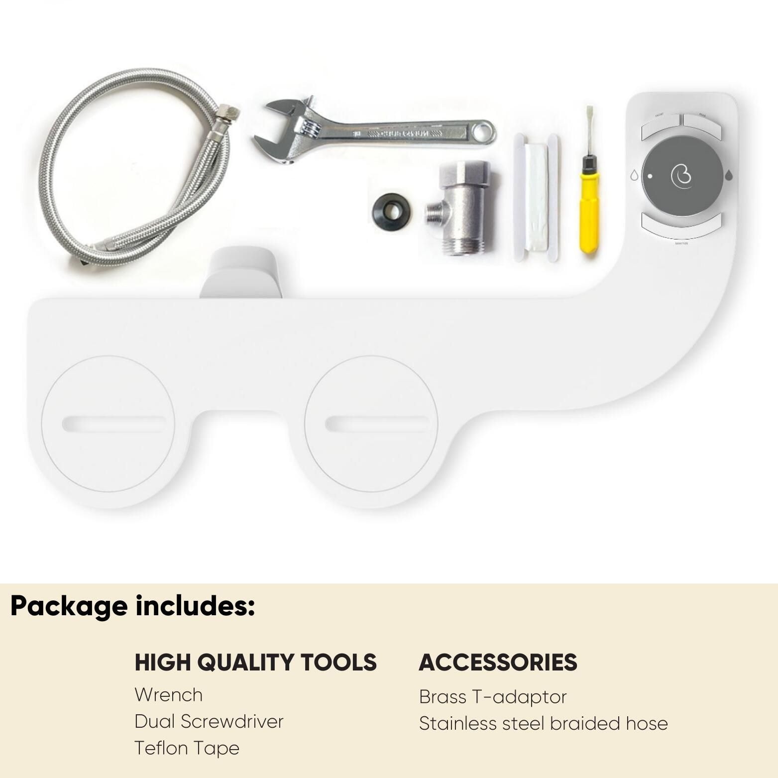 Revolution Boss Bidet - Anexo de bidé de doble boquilla sin electricidad, temperatura única, auto-limpieza (Tokio Platinum) RST