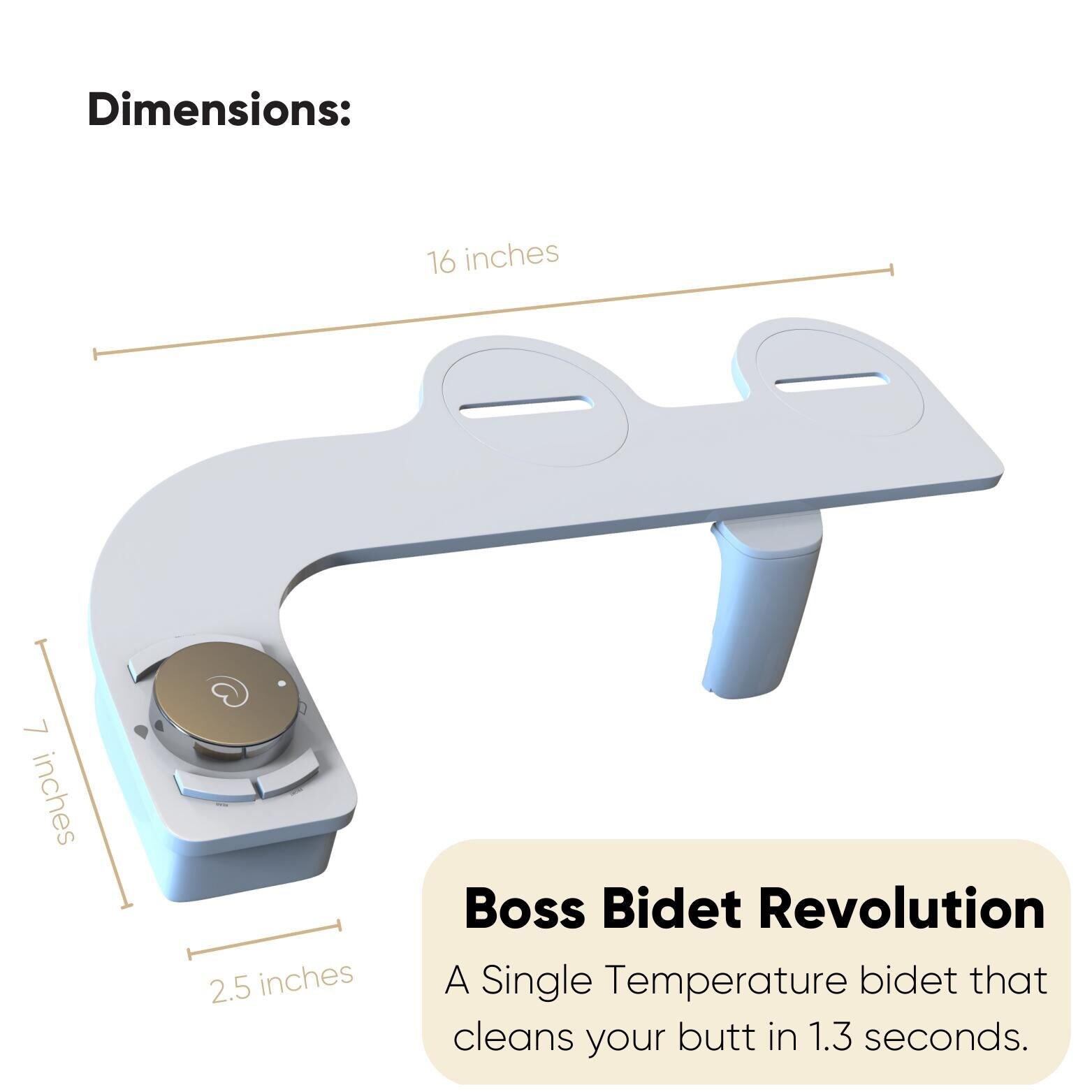 Revolution Boss Bidet - Anexo de bidé de doble boquilla sin electricidad, temperatura única, auto-limpieza (Tokio Platinum) RST