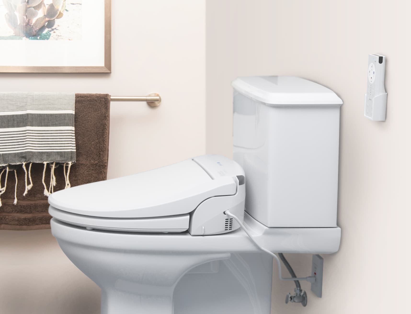 Asiento de bidé avanzado de plástico blanco redondo con cierre suave y asiento de baño con bidé calefactado DS725-RW de Brondell