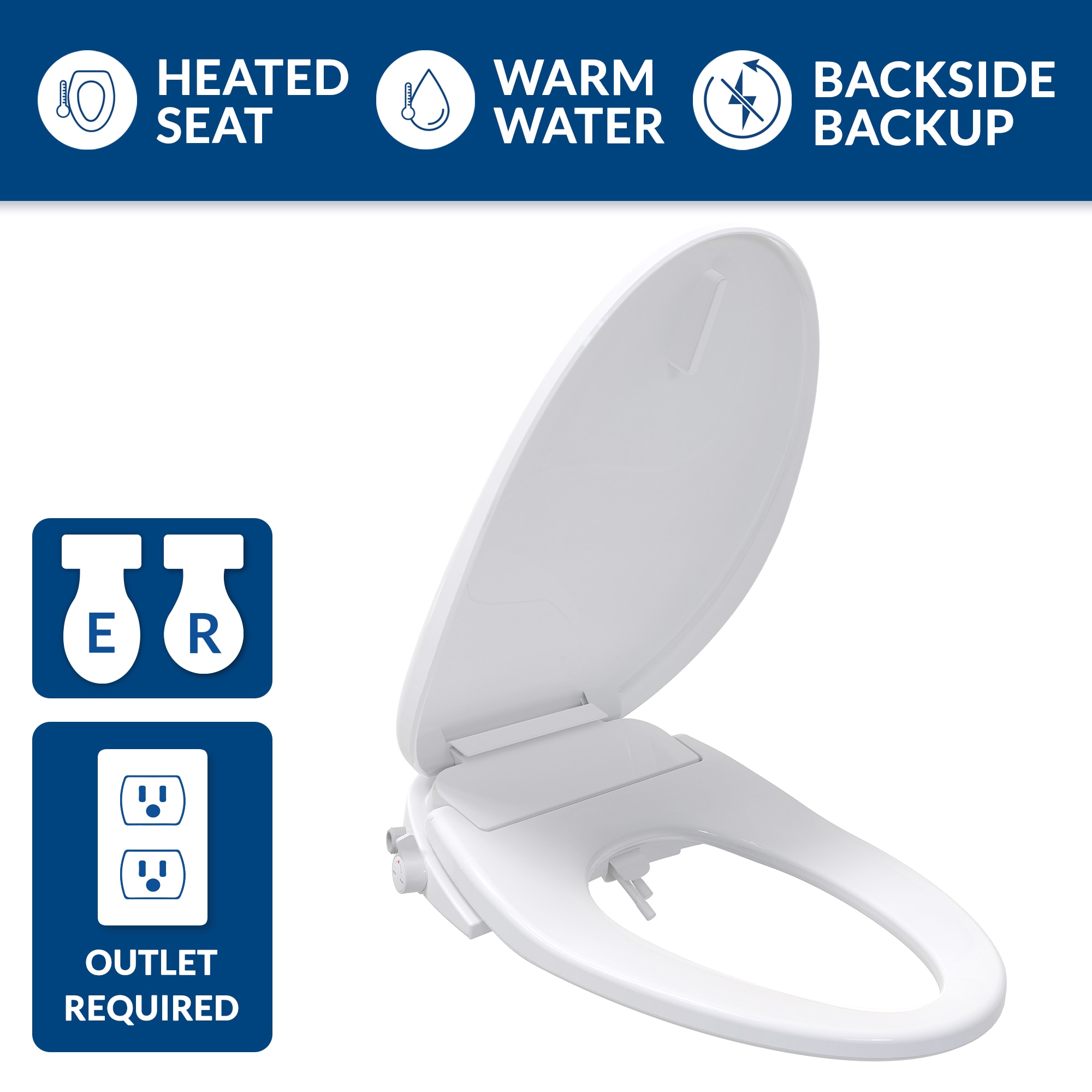 Asiento de inodoro con bidé calentado, suave y alargado en plástico blanco Bio Bidet BB-550 E Seco
