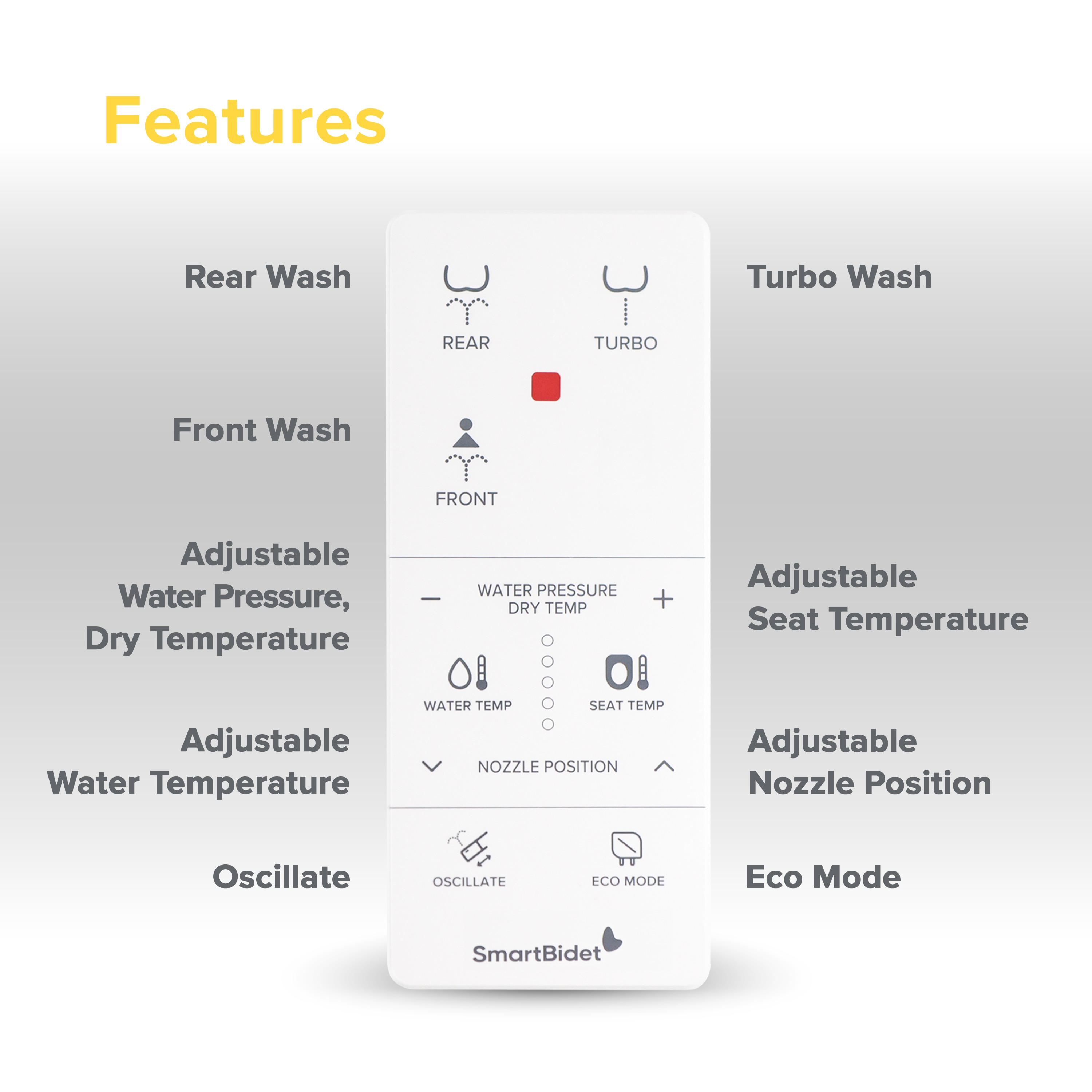 Asiento de Bidet Caliente de Plástico Blanco alargado con Cierre Suave SB-100R