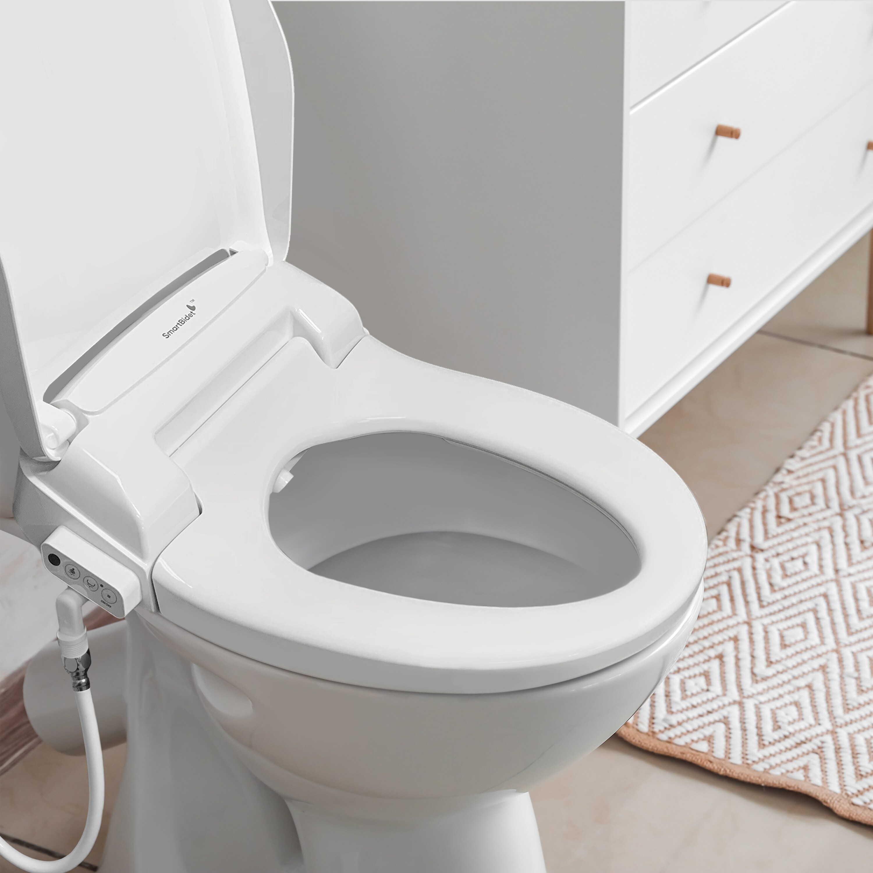 Asiento de Bidet Caliente de Plástico Blanco alargado con Cierre Suave SB-100R
