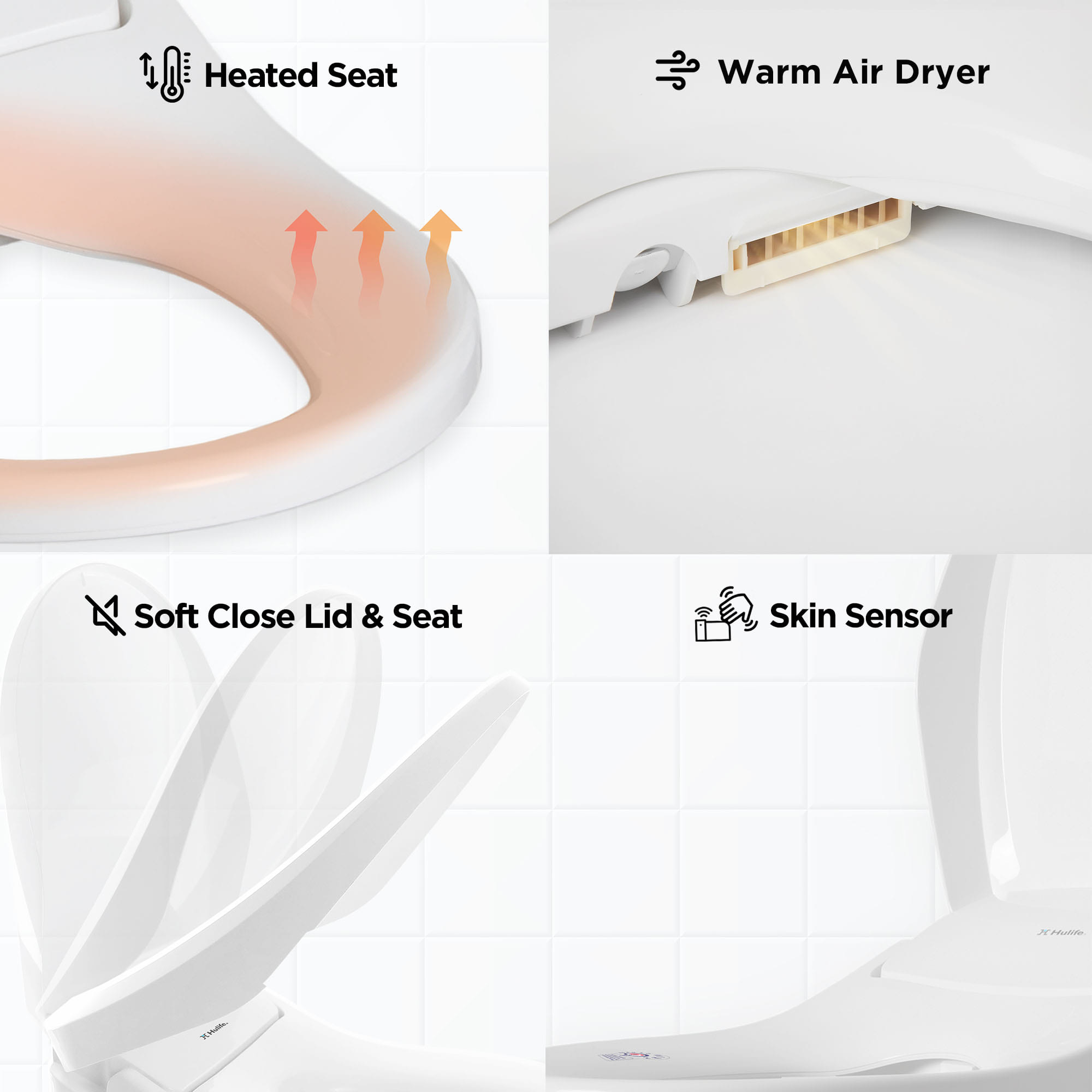 Asiento de Inodoro Bidet Elongado de Plástico Blanco con Cierre Suave y Asiento Térmico HLB-4000ER