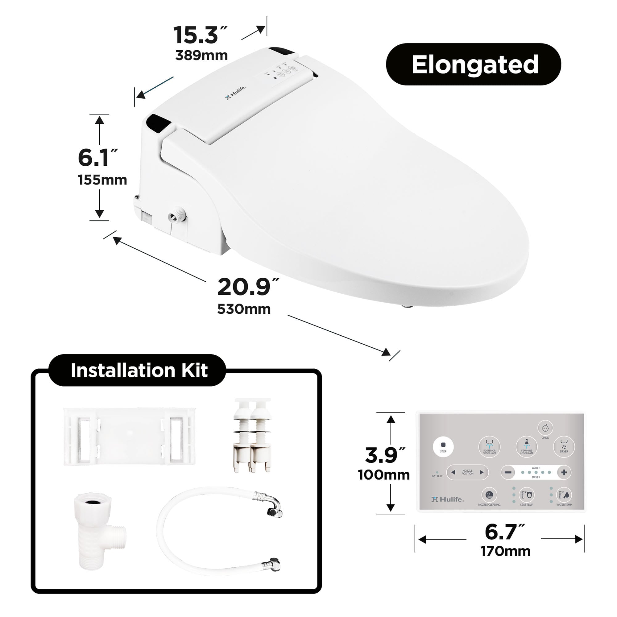 Asiento de Inodoro Bidet Elongado de Plástico Blanco con Cierre Suave y Asiento Térmico HLB-4000ER
