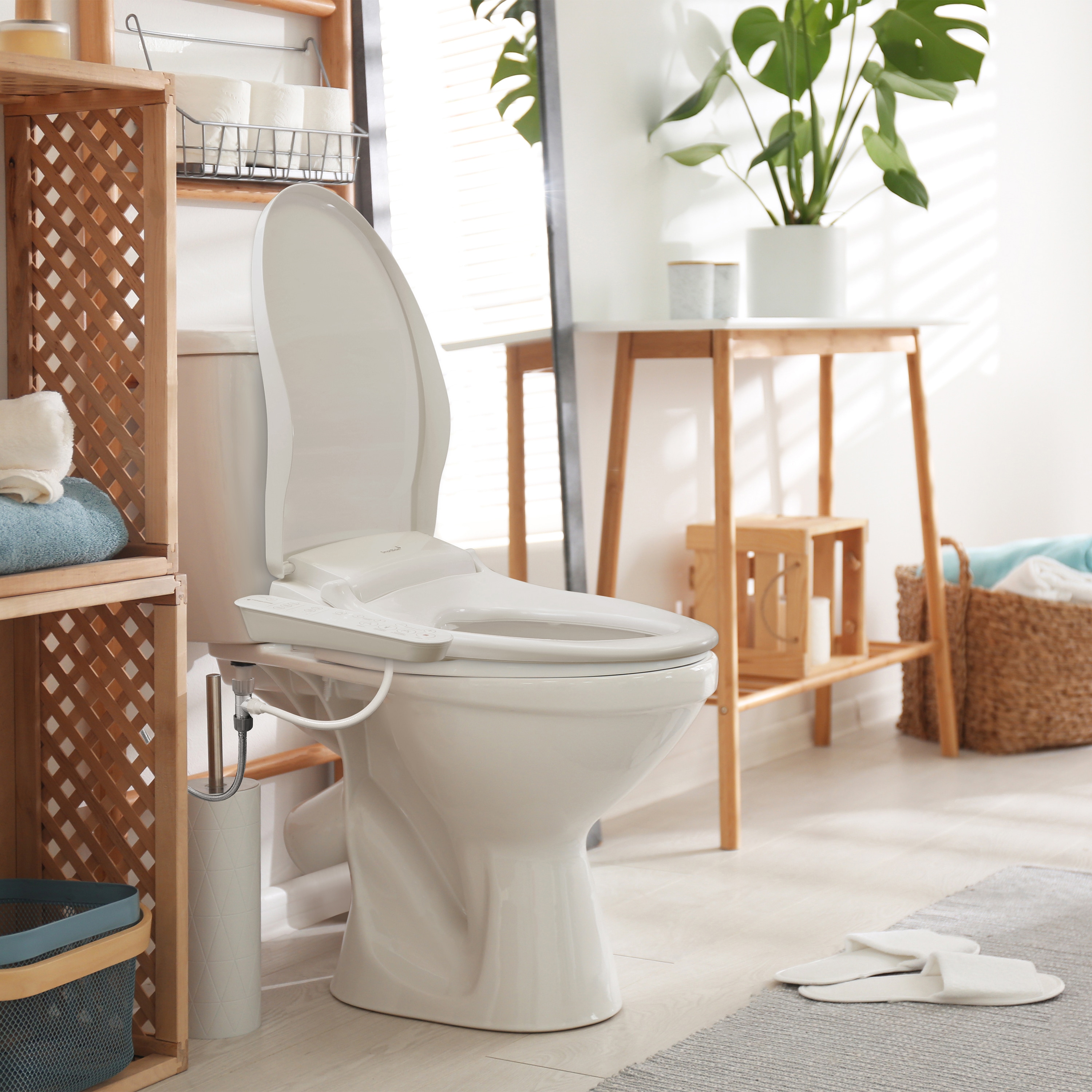 Asiento de inodoro tipo bidet caliente de cierre suave alargado de plástico blanco SmartBidet SB-100C
