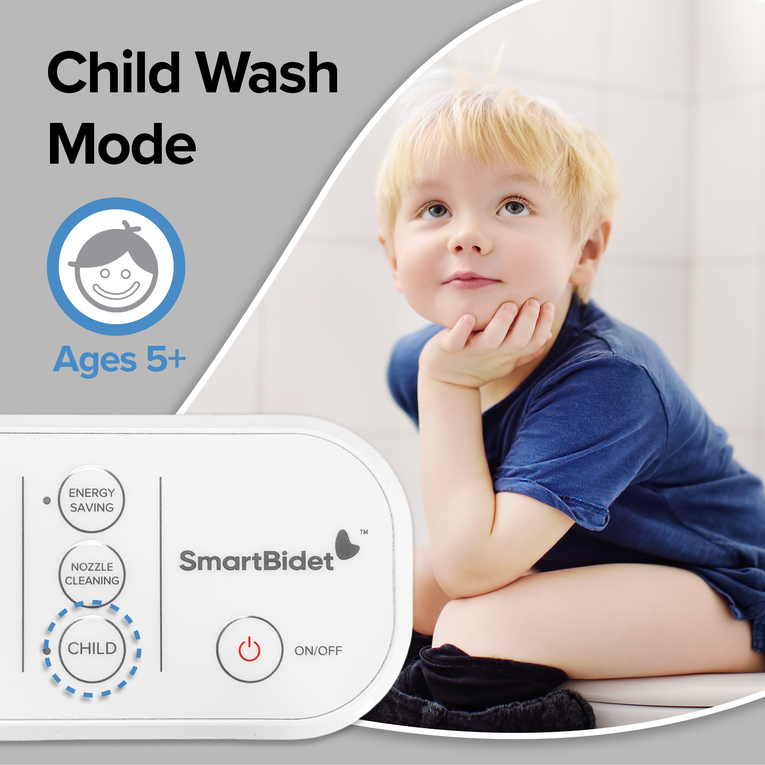Asiento de inodoro tipo bidet caliente de cierre suave alargado de plástico blanco SmartBidet SB-100C