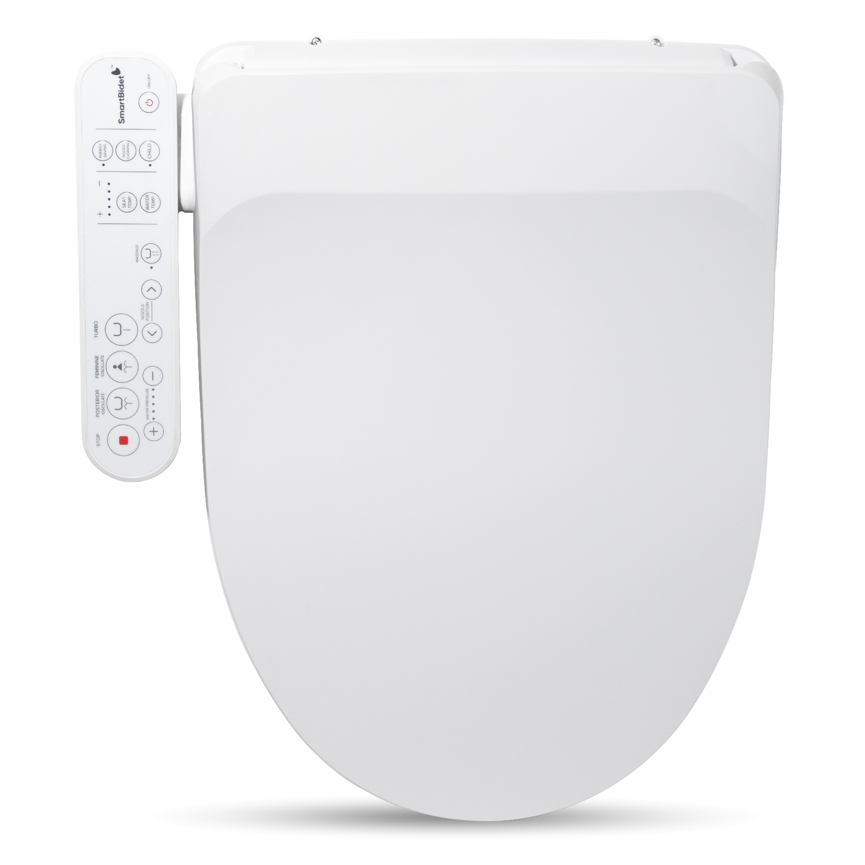 Asiento de inodoro tipo bidet caliente de cierre suave alargado de plástico blanco SmartBidet SB-100C