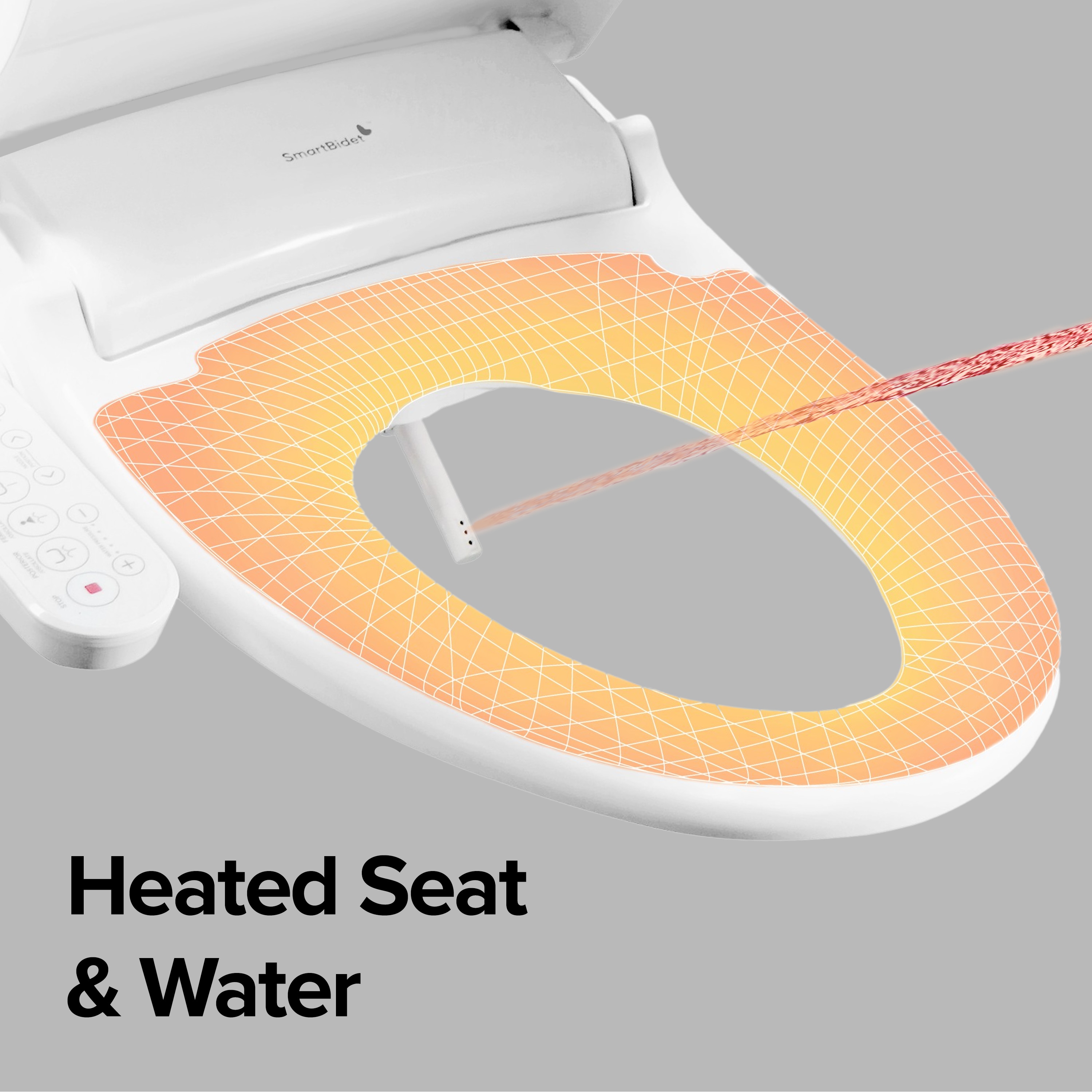 Asiento de inodoro tipo bidet caliente de cierre suave alargado de plástico blanco SmartBidet SB-100C