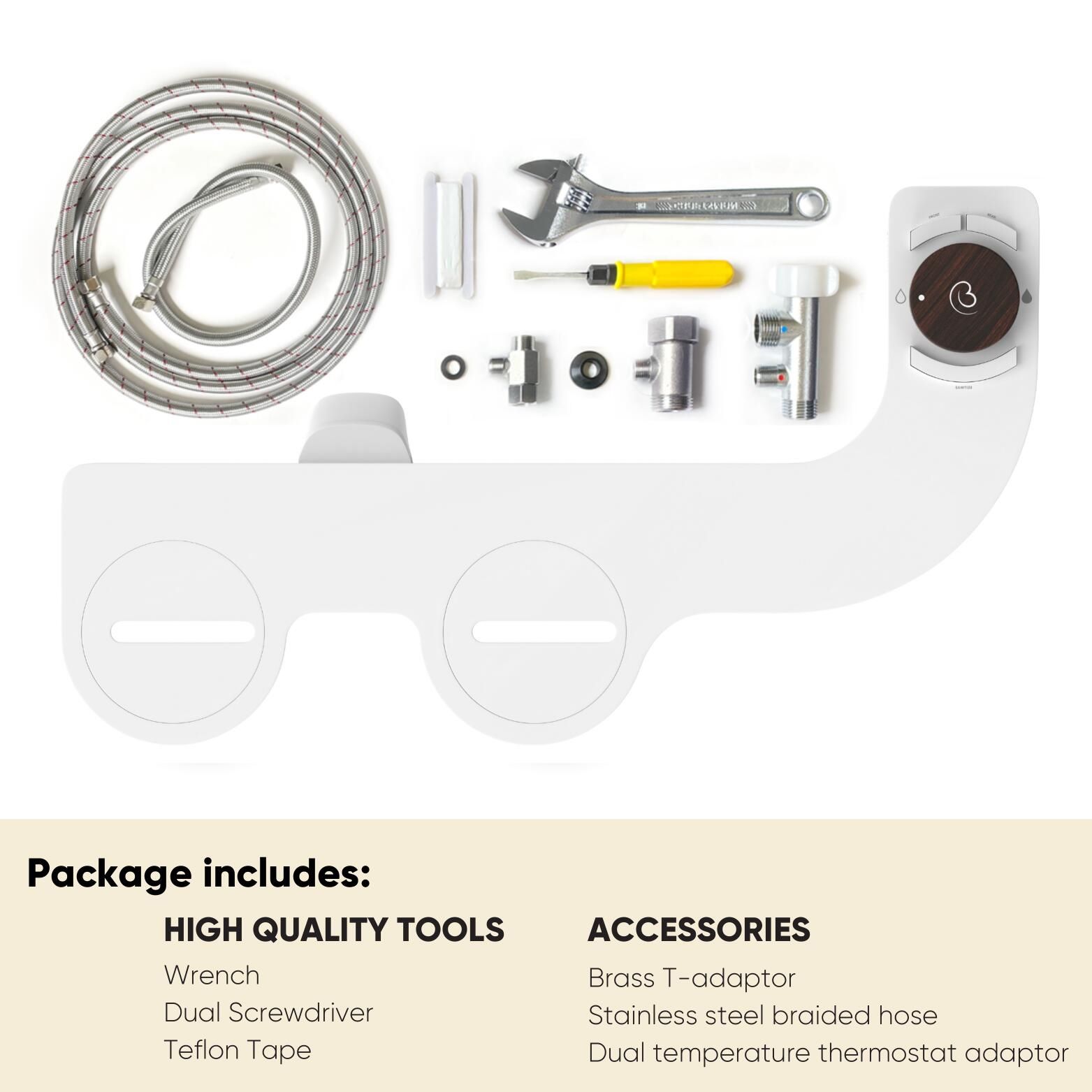 Revolution de Bidet Boss: Anexo de Bidet de Doble Boquilla sin Electricidad, Doble Temperatura, Autolimpieza (Roble Italiano)