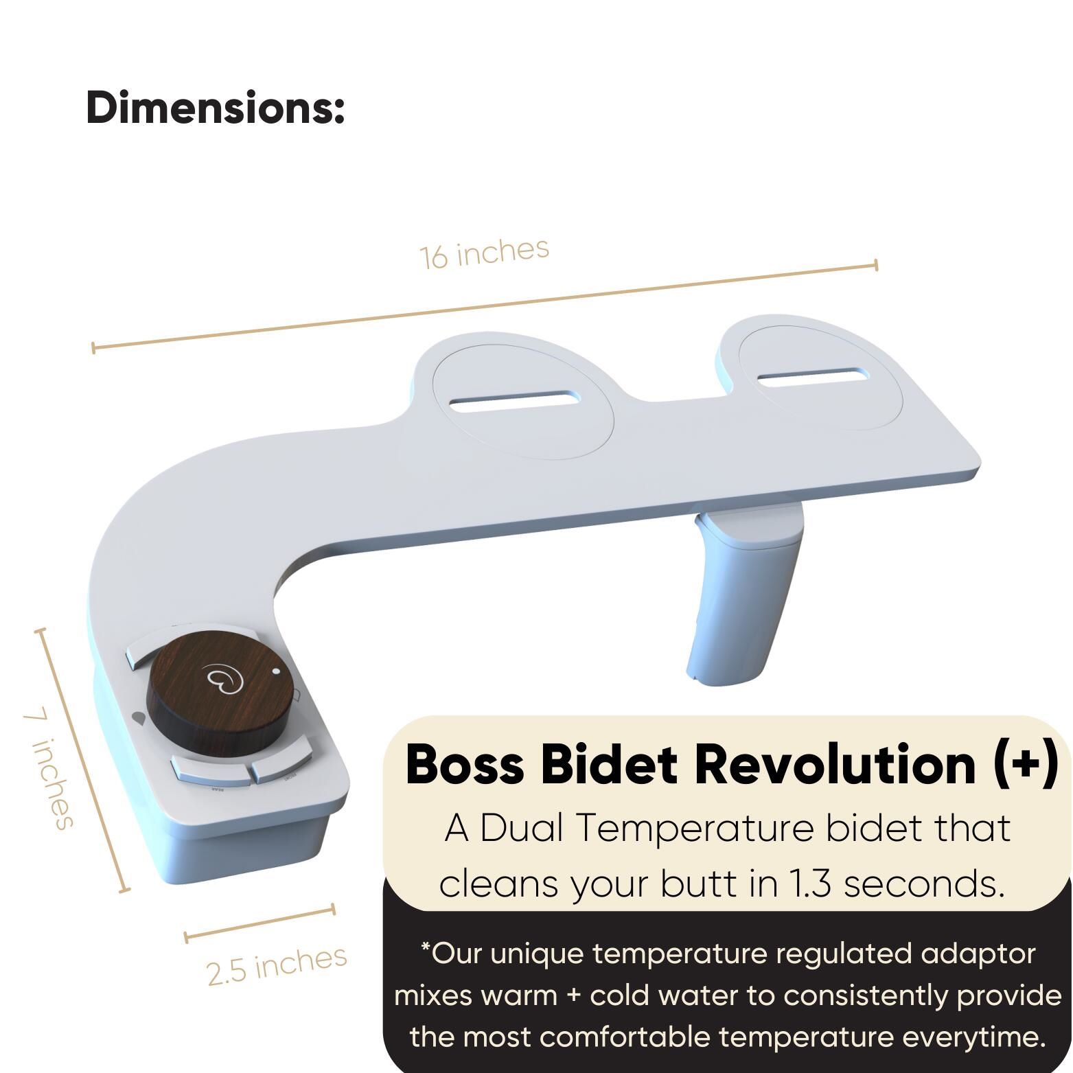 Revolution de Bidet Boss: Anexo de Bidet de Doble Boquilla sin Electricidad, Doble Temperatura, Autolimpieza (Roble Italiano)