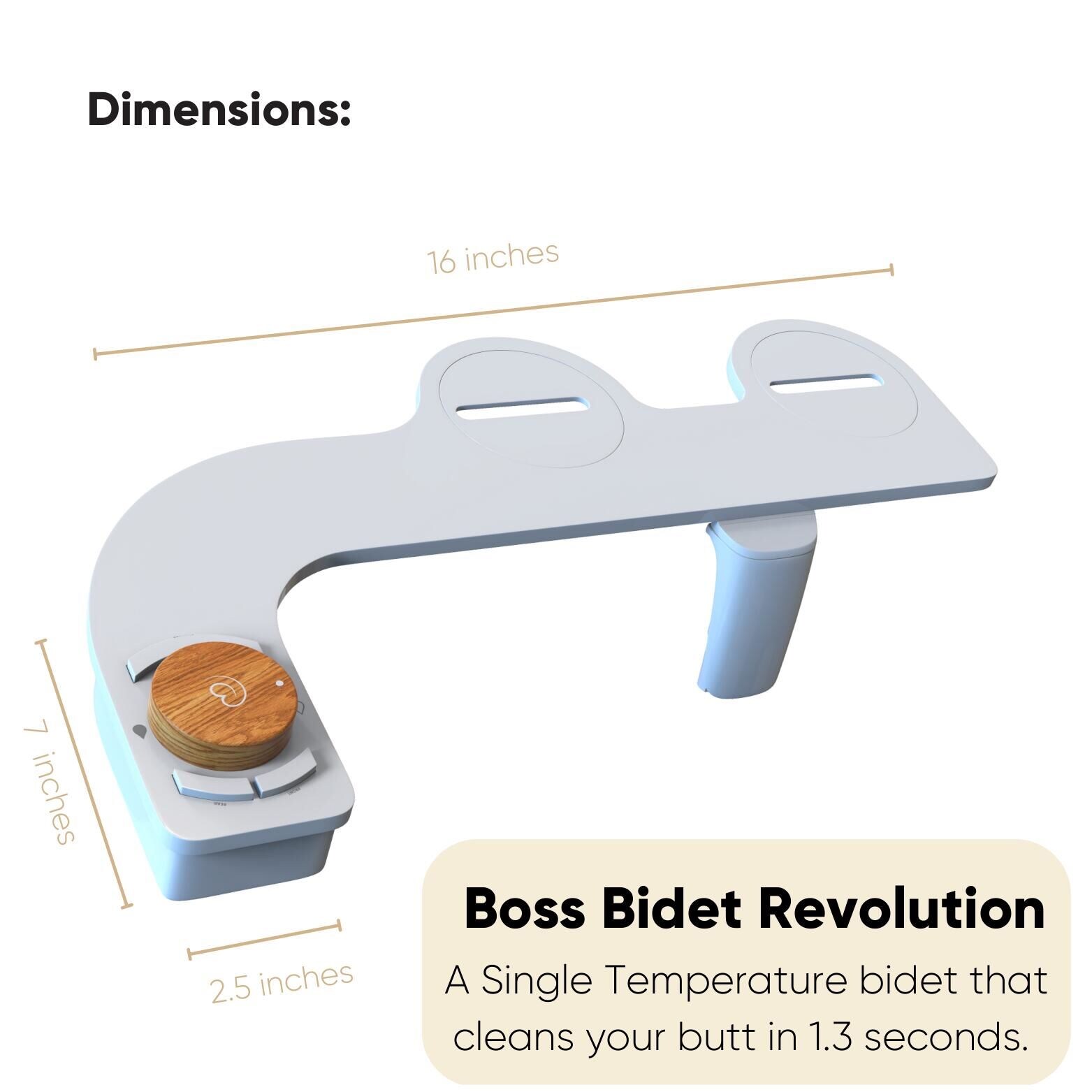 Revolution Bidet Boss de Doble Boquilla sin Electricidad, de Temperatura Única, Autolimpieza (Bambú de Bali)
