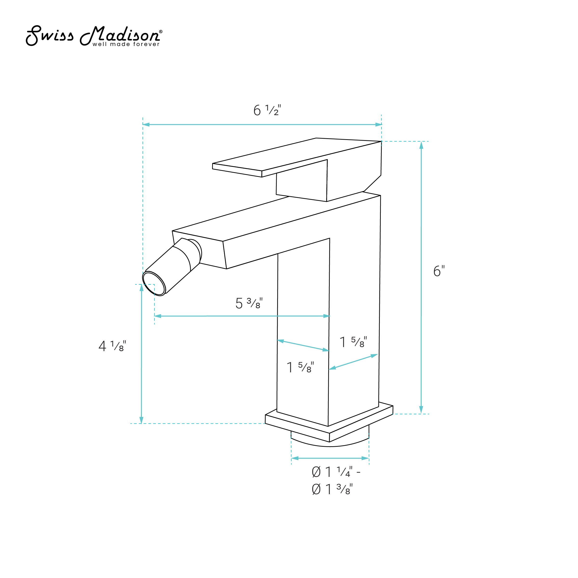 Llave de bidé con rociador horizontal negra mate de Swiss Madison de un solo agujero y un mango SM-25-DFBAS05BK.