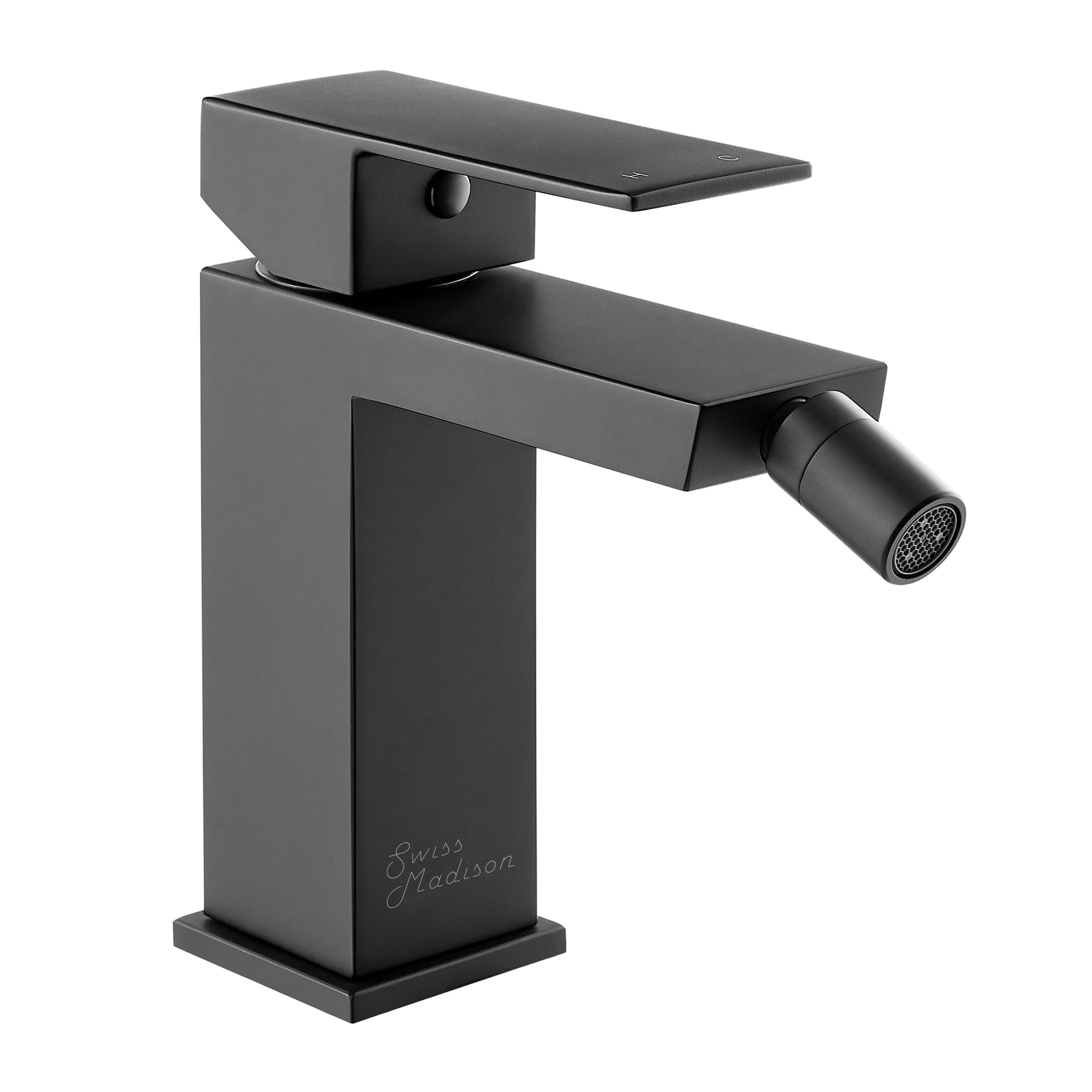 Llave de bidé con rociador horizontal negra mate de Swiss Madison de un solo agujero y un mango SM-25-DFBAS05BK.