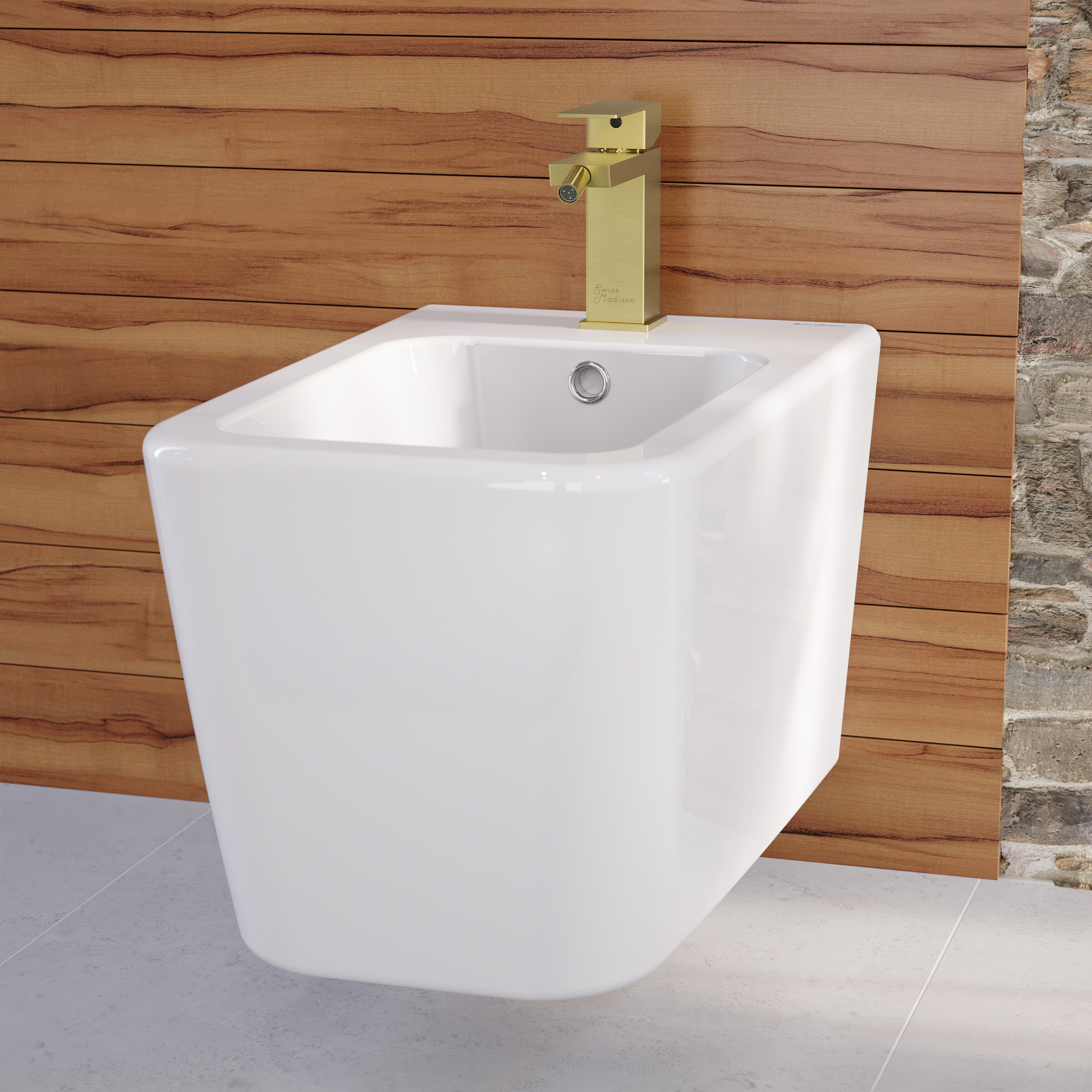 Llave de bidé de un solo agujero con aspersor horizontal en blanco mate Swiss Madison SM-25-DFBAS03BG.