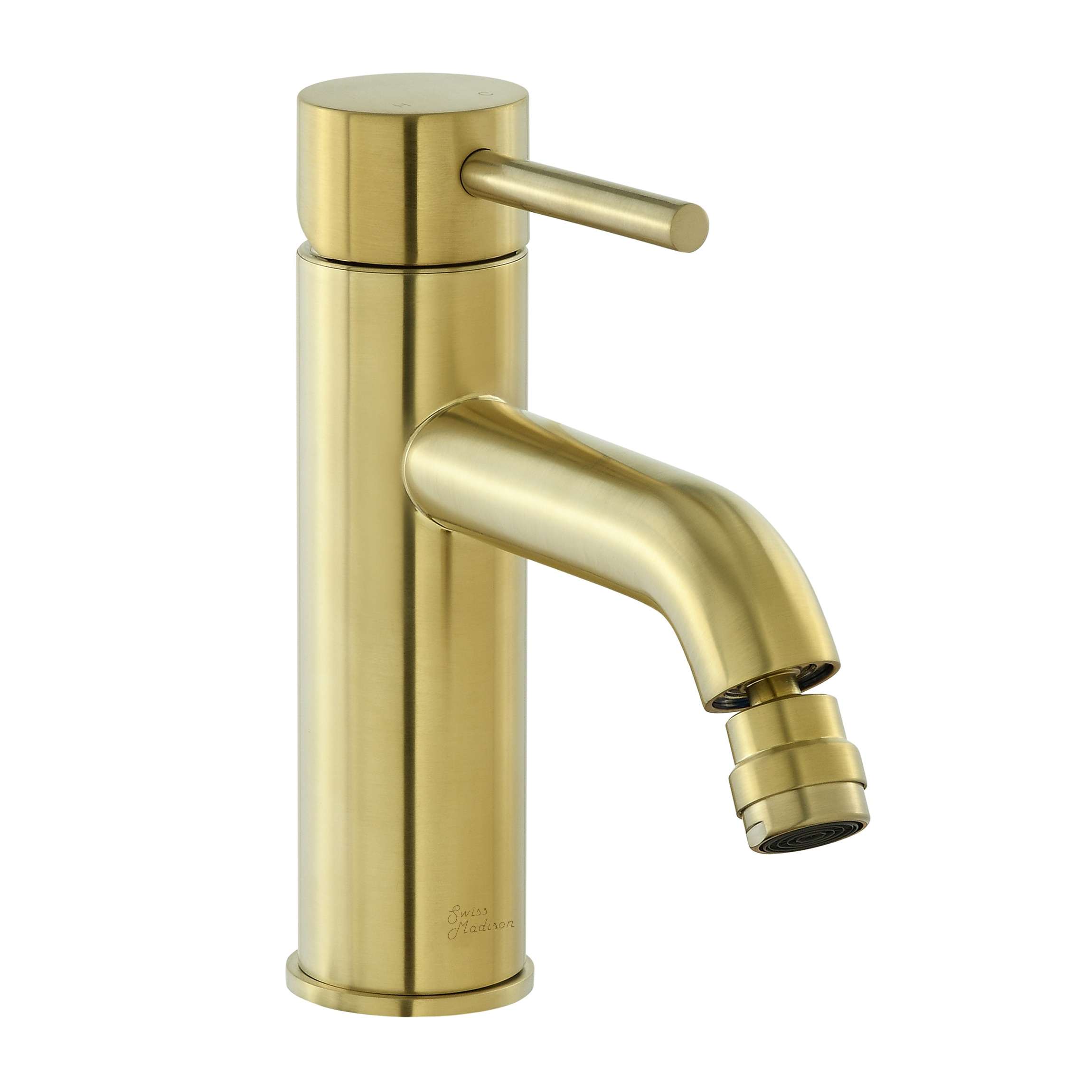 Mezcladora para bidé Swiss Madison en acabado dorado cepillado con rociador horizontal y una sola manija