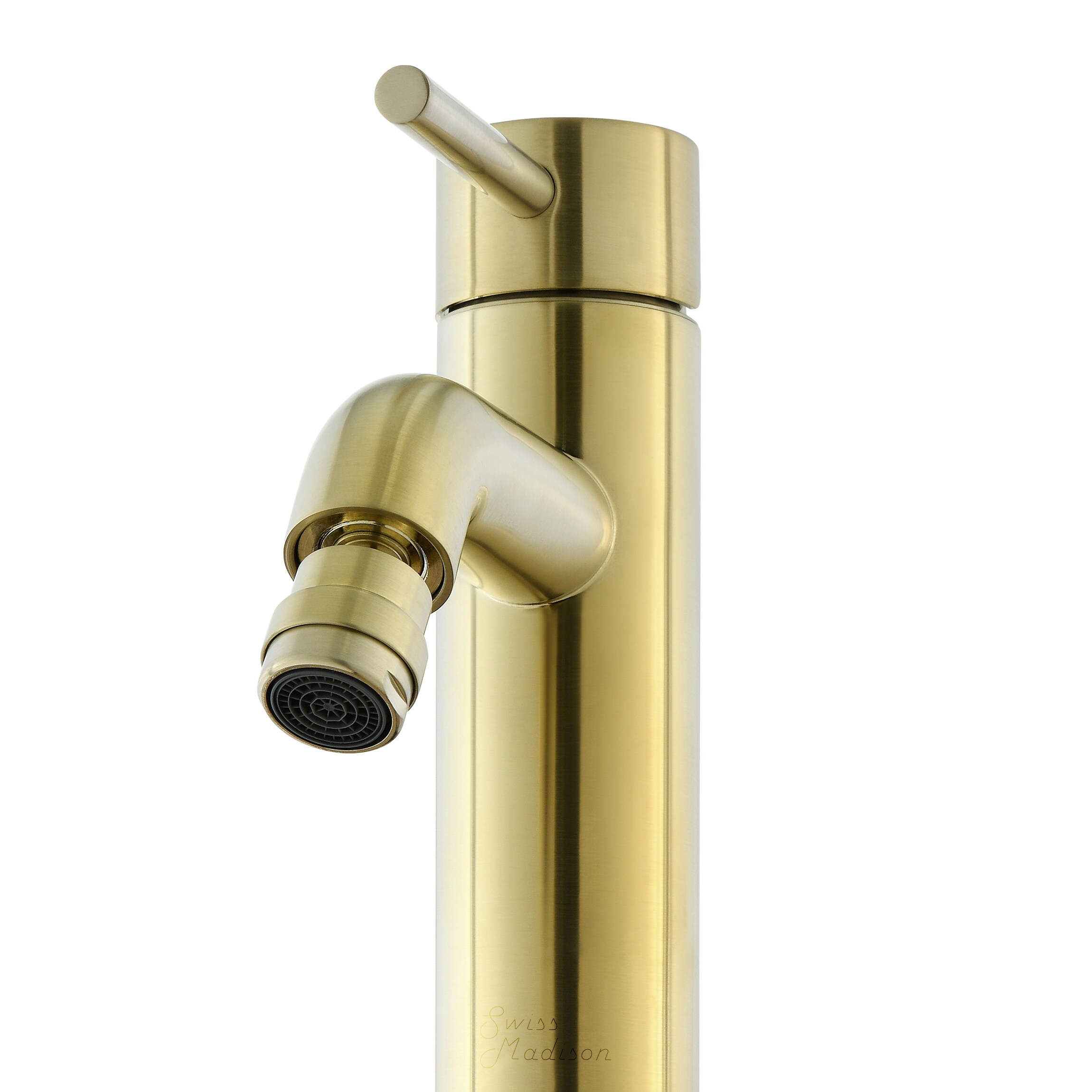 Mezcladora para bidé Swiss Madison en acabado dorado cepillado con rociador horizontal y una sola manija