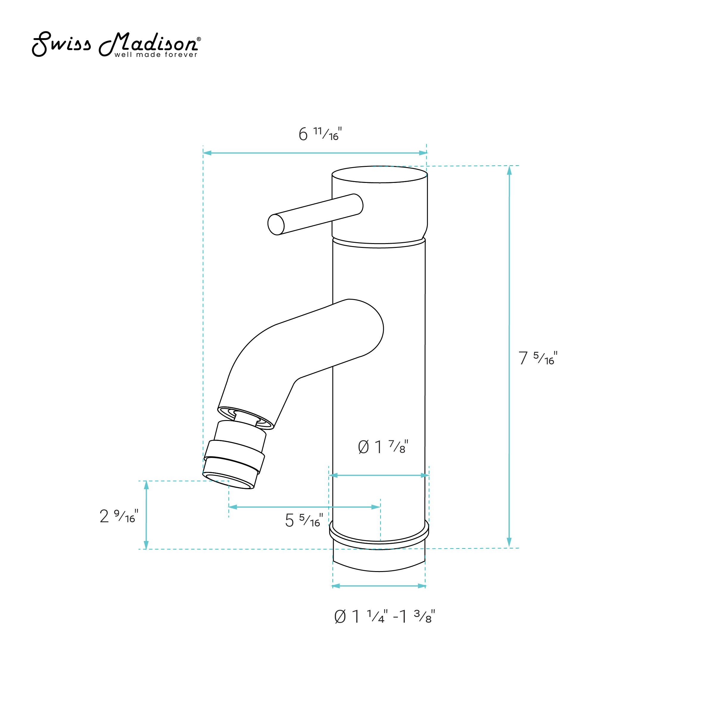 Grifo para bidet de un solo agujero con pulverizador horizontal en negro mate de Swiss Madison SM-25-DFDIE06BK.