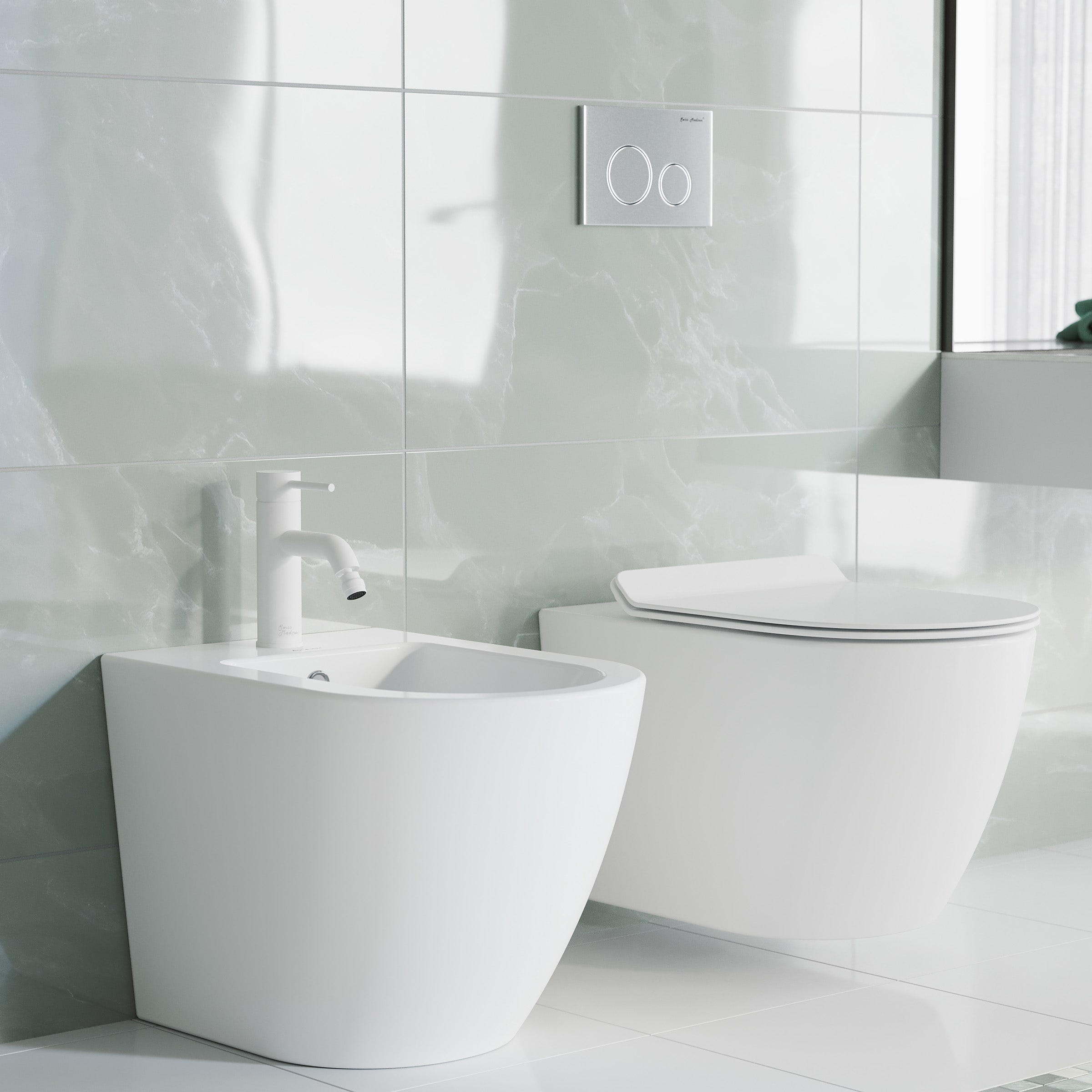 Grifería para bidé de un solo agujero con rociador horizontal en blanco mate Swiss Madison SM-25-DFDIE03WH