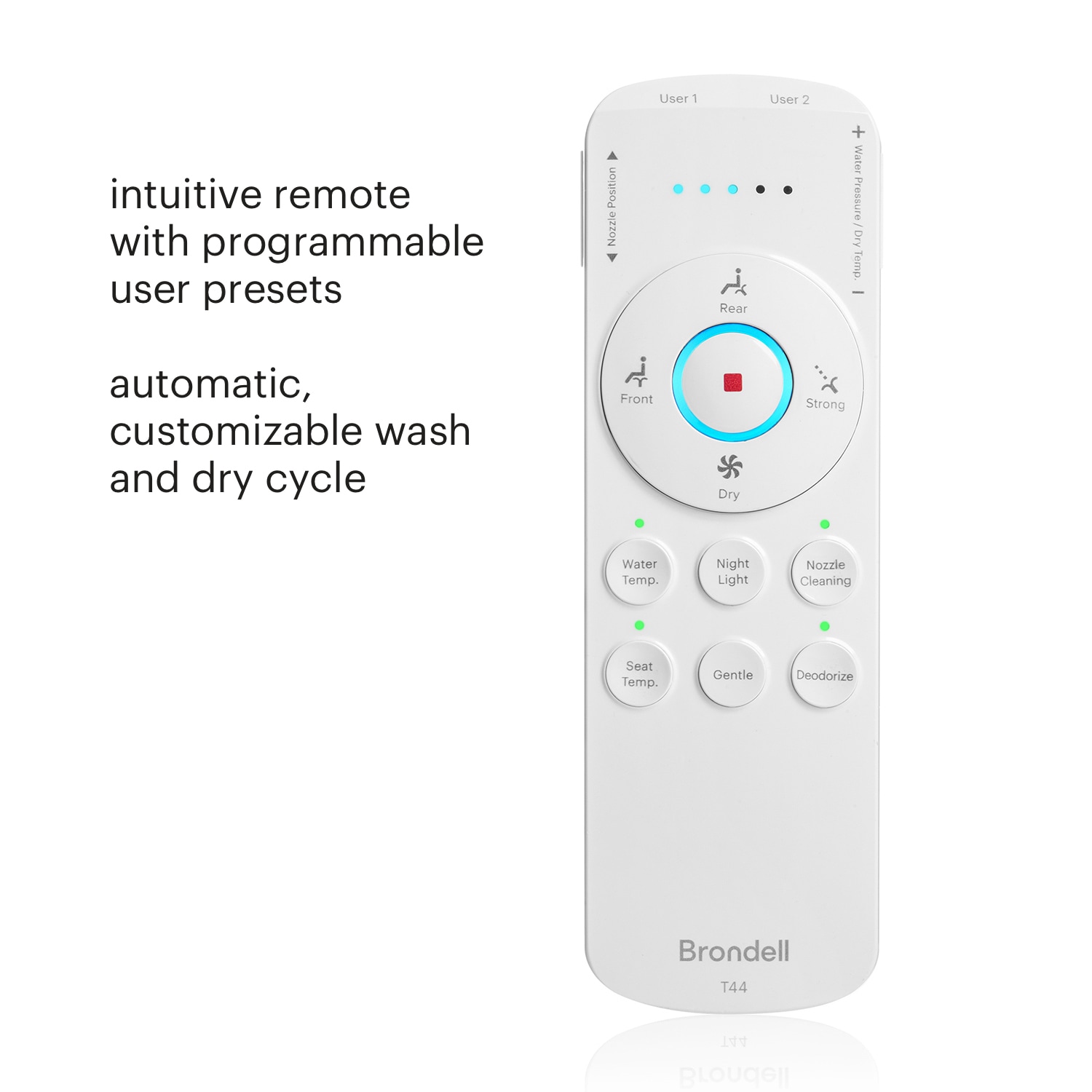 Asiento de bidé de lujo Brondell Swash Thinline T44 con control remoto para inodoro, redondo blanco T44-RW