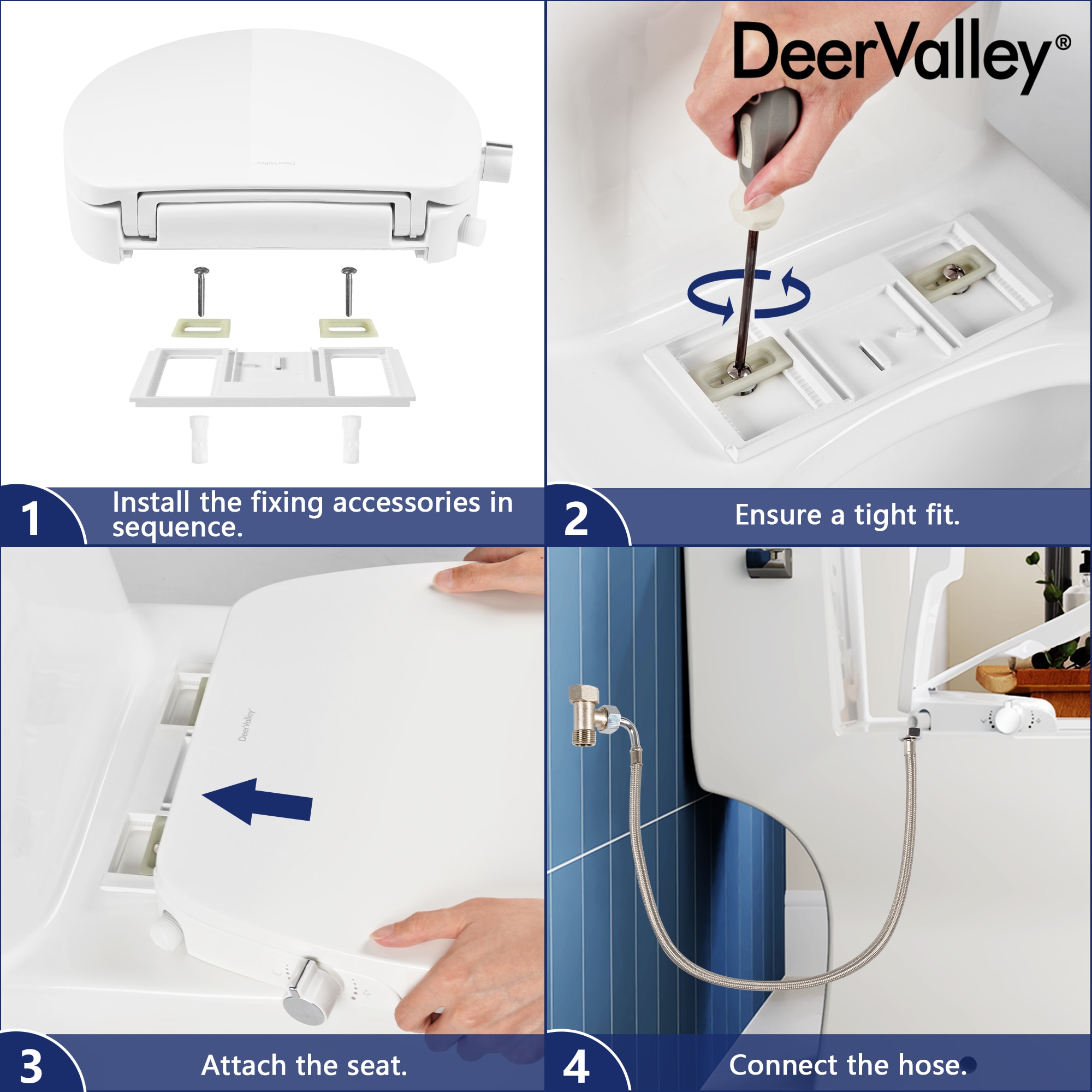 Asiento de baño alargado de plástico blanco con cierre suave para bidé DeerValley DV-1S0038