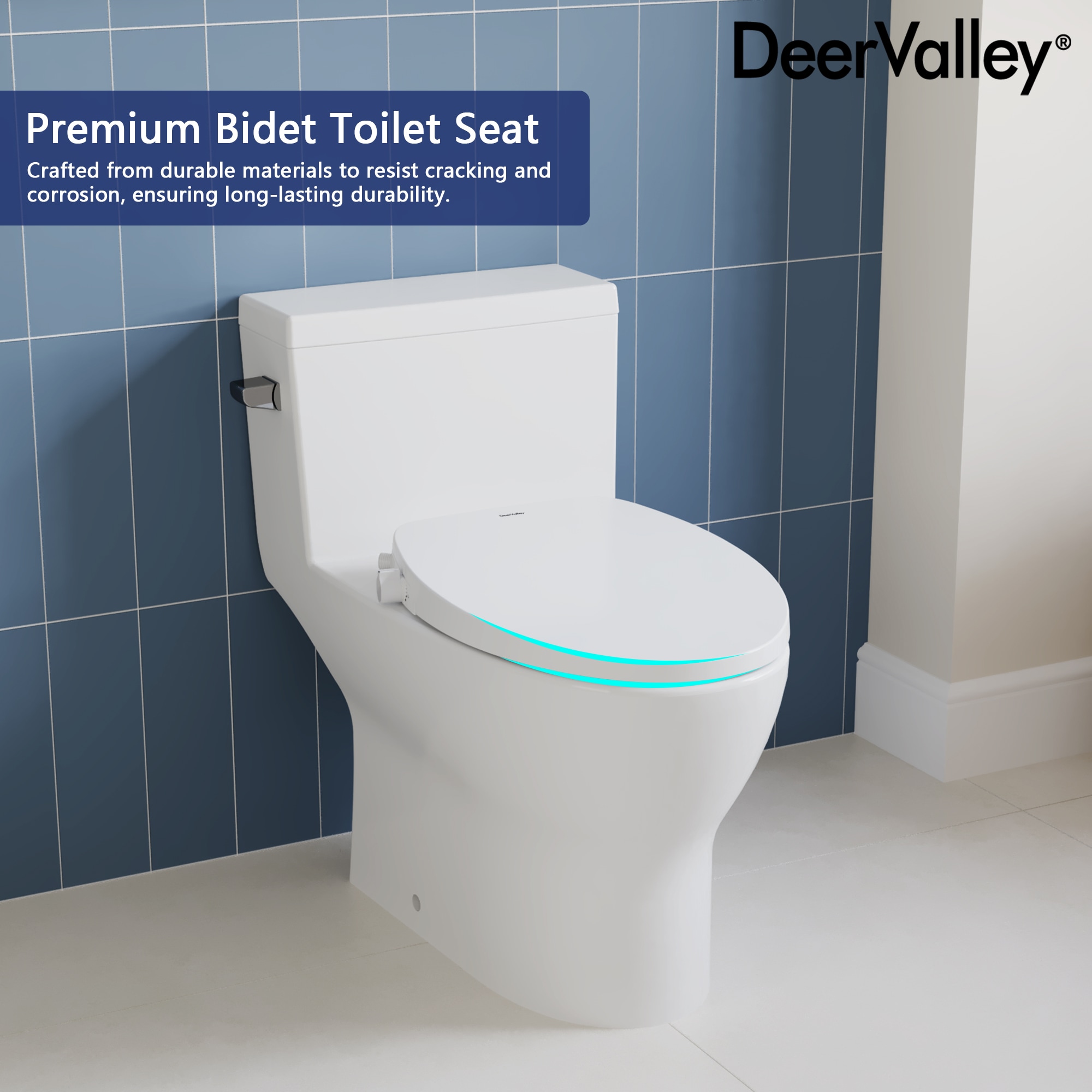 Asiento de baño alargado de plástico blanco con cierre suave para bidé DeerValley DV-1S0038