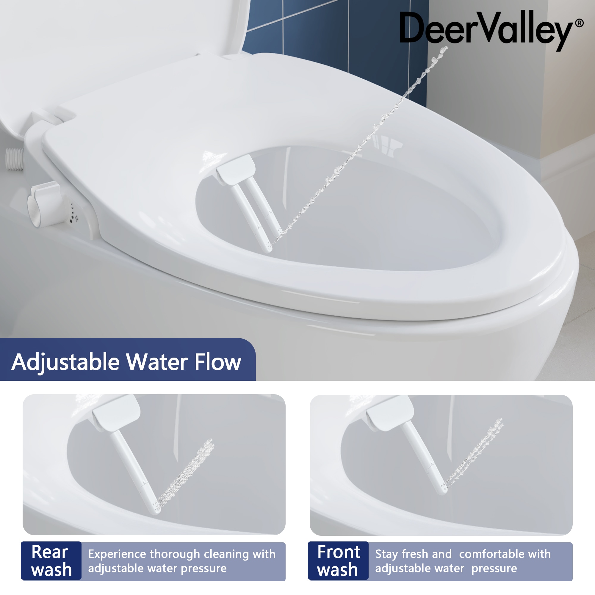 Asiento de baño alargado de plástico blanco con cierre suave para bidé DeerValley DV-1S0038