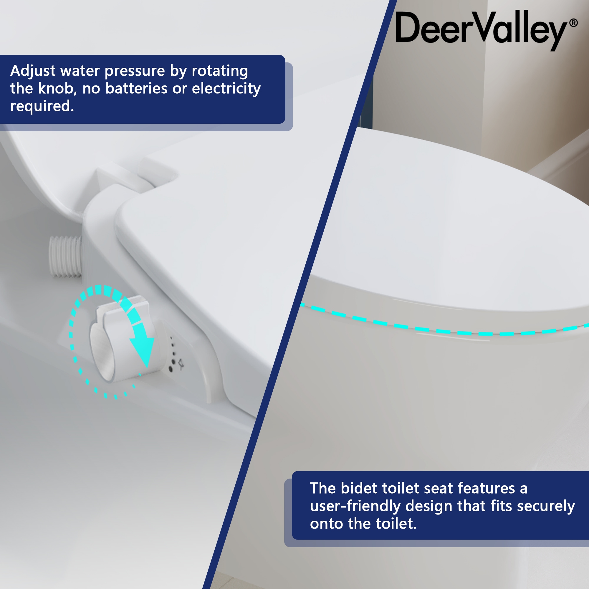 Asiento de baño alargado de plástico blanco con cierre suave para bidé DeerValley DV-1S0038