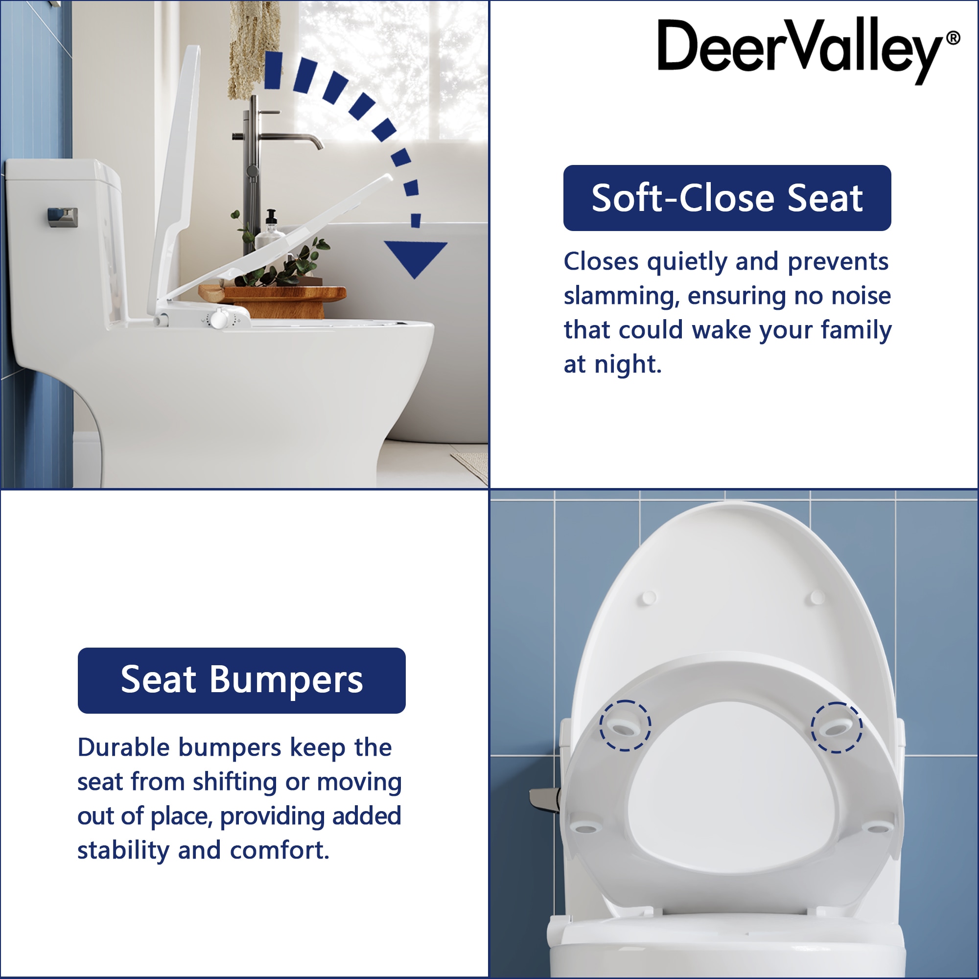 Asiento de baño alargado de plástico blanco con cierre suave para bidé DeerValley DV-1S0038
