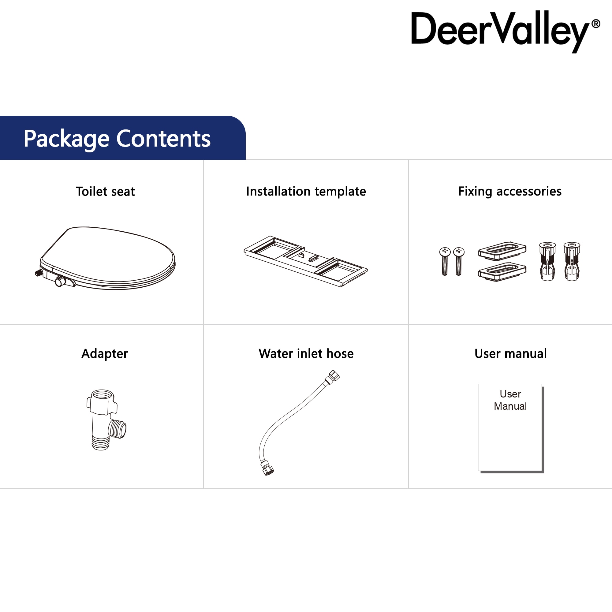 Asiento de baño alargado de plástico blanco con cierre suave para bidé DeerValley DV-1S0038