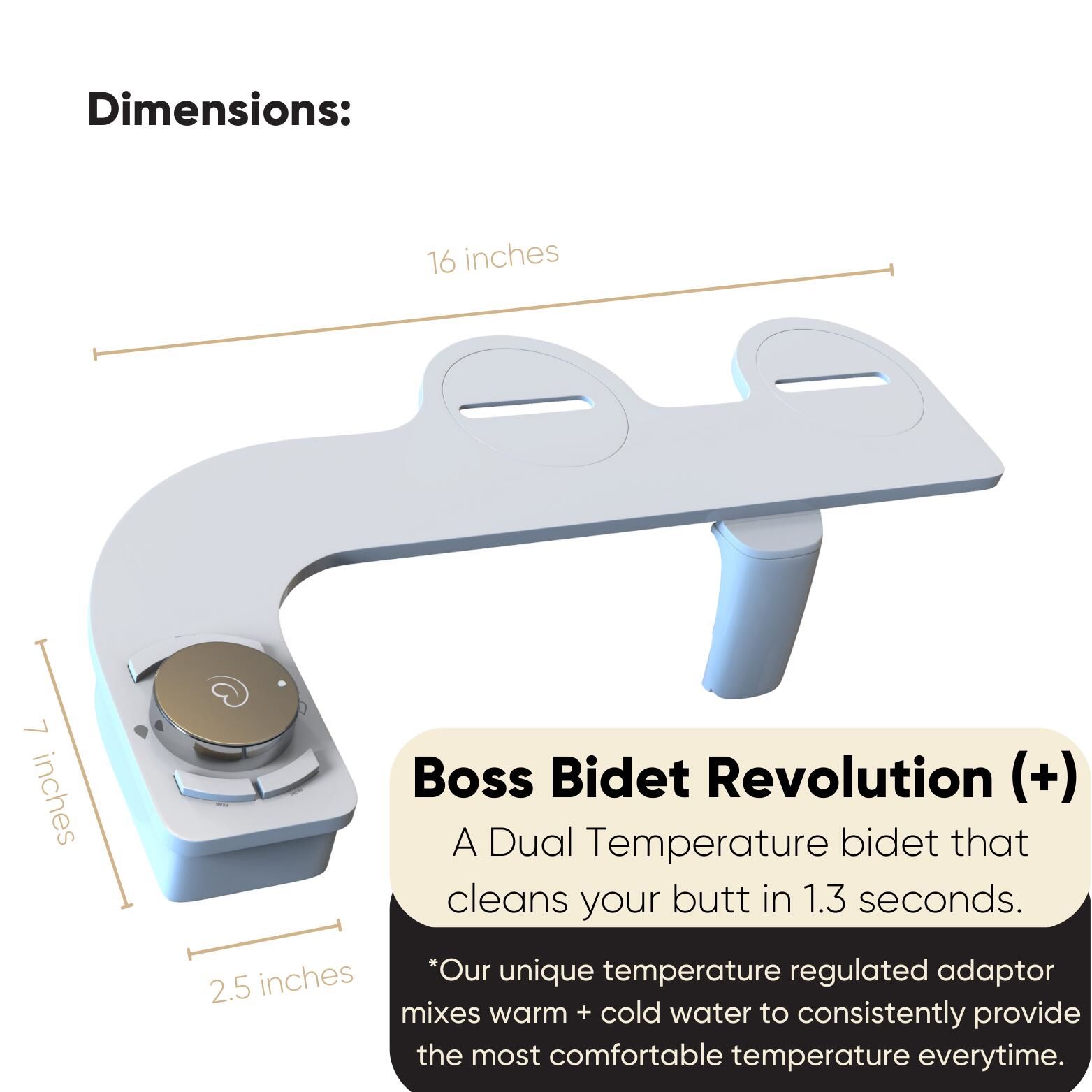 Revolution Bidet Boss Aseo Íntimo de Doble Boquilla Sin Electricidad, Temperatura Dual, Autolimpieza (Tokyo Platinum) RDT