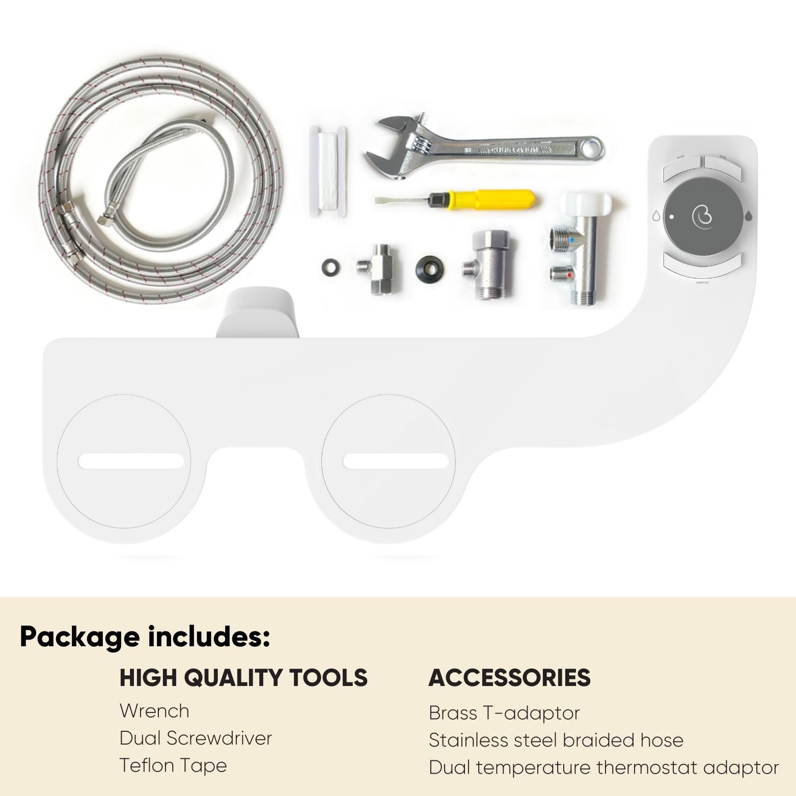 Revolution Bidet Boss Aseo Íntimo de Doble Boquilla Sin Electricidad, Temperatura Dual, Autolimpieza (Tokyo Platinum) RDT