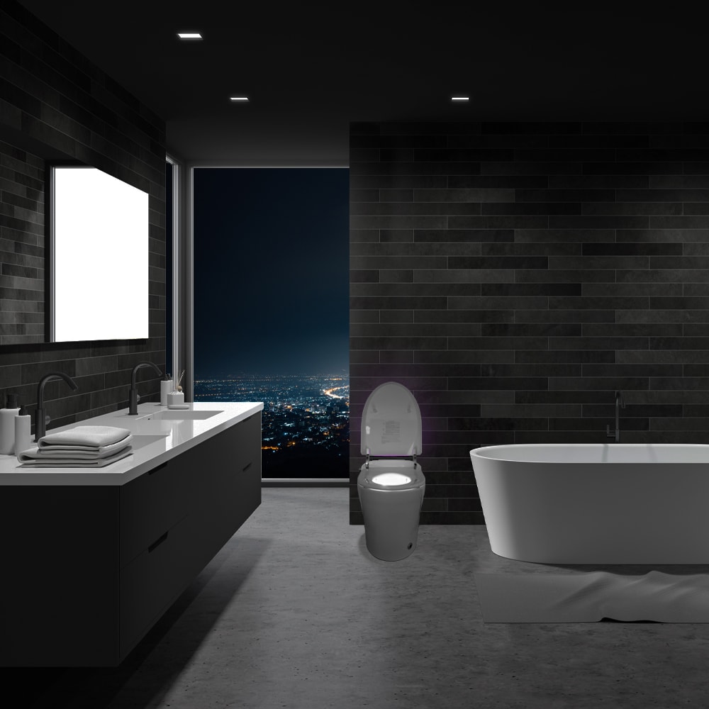Bidet inteligente de altura estándar, doble descarga, con cierre suave en color blanco romero de Transolid, de una sola pieza y con desagüe de 12 pulgadas. 1.28 GPF TL-5401-A.