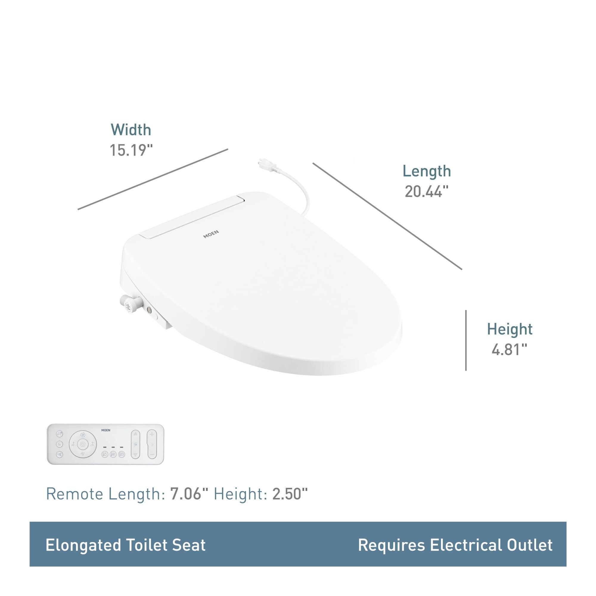Asiento de bidé inteligente de plástico alargado con cierre suave y calentador "Biscuit" Moen EB1500-EBS