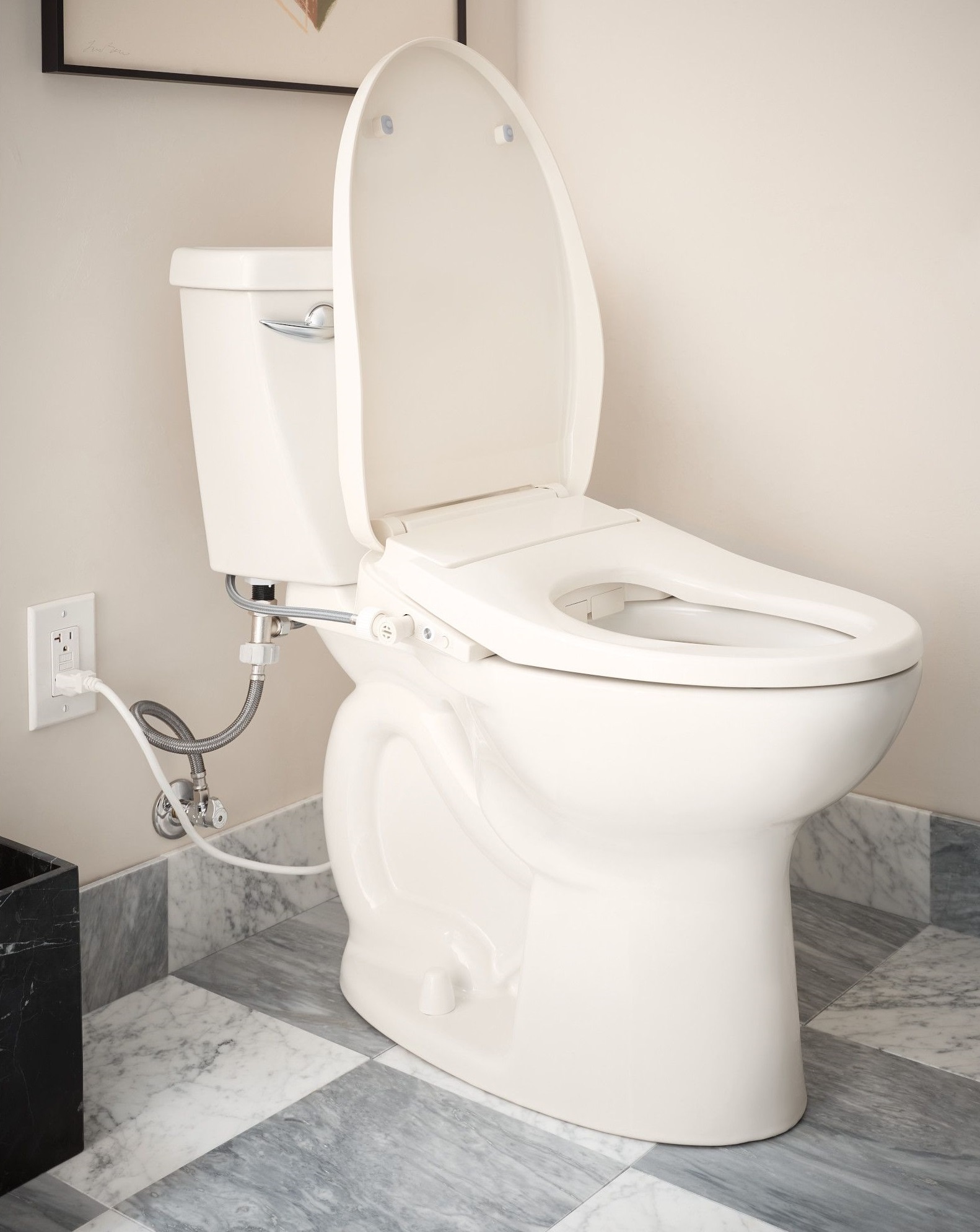 Asiento de bidé inteligente de plástico alargado con cierre suave y calentador "Biscuit" Moen EB1500-EBS