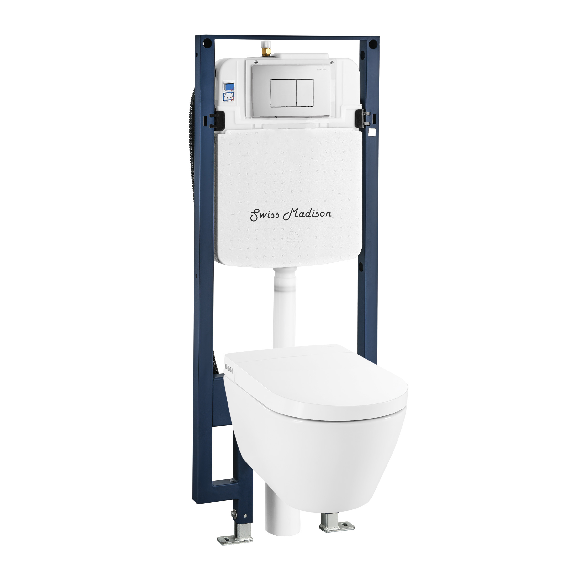 Inodoro Bidet de una Pieza Blanco Brillante con Descarga Dual y Cierre Suave Inteligente Swiss Madison Poitiers Ajuste Estándar Colgado en la Pared - 1.6 GPF