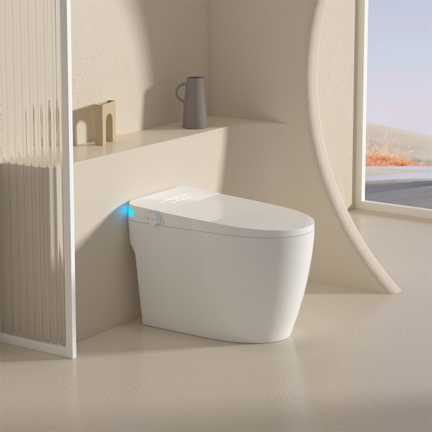 Mondawe Blanco con Descarga Dual Elongado Altura Estándar Bidet Inteligente de 1 Pieza con Descarga de 12 pulgadas y 1.28 GPF MD-JP-09921