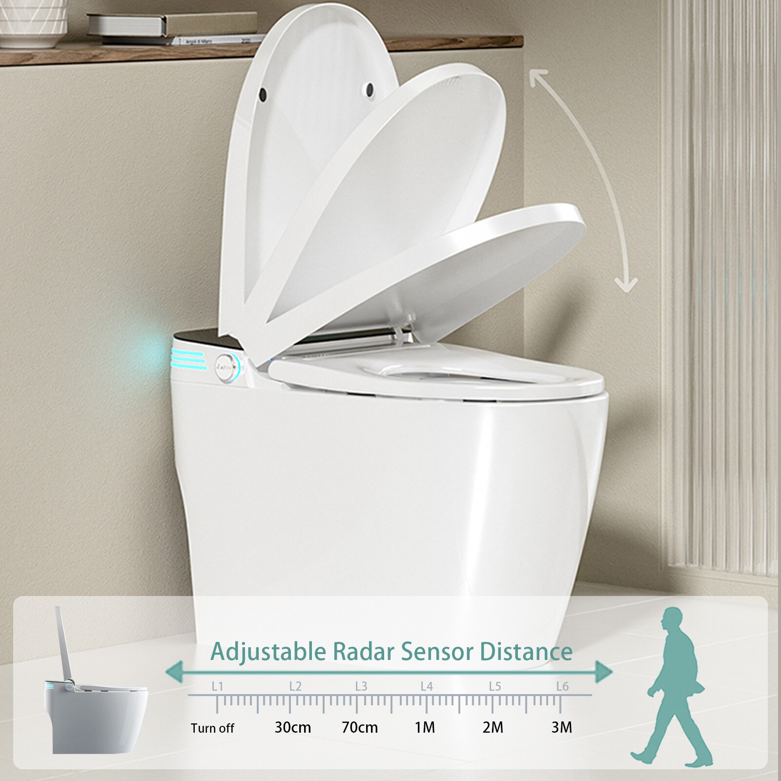 Mondawe Blanco con Descarga Dual Elongado Altura Estándar Bidet Inteligente de 1 Pieza con Descarga de 12 pulgadas y 1.28 GPF MD-JP-09921