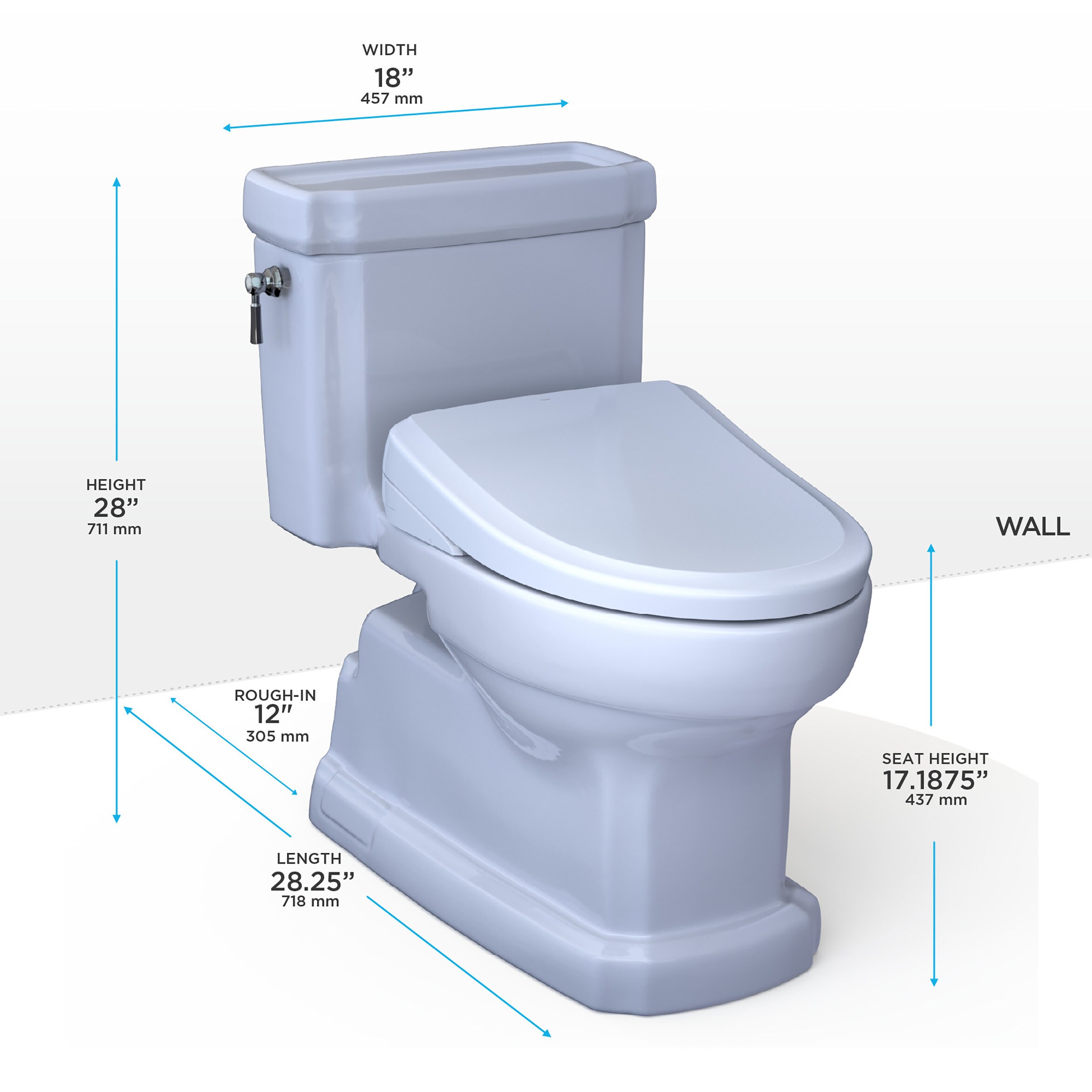 Bidet de una sola pieza con altura de silla alargada en blanco de algodón TOTO Guinevere con descarga de 1.28 GPF y aproximación de 12 pulgadas MW9744724CEFGA-01