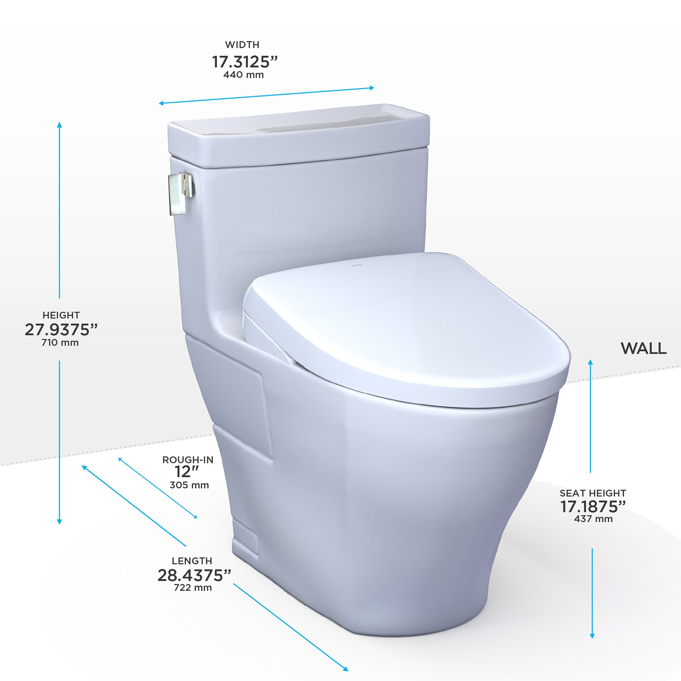 Bidet de una sola pieza con cierre suave en blanco de algodón y altura de silla alargada.