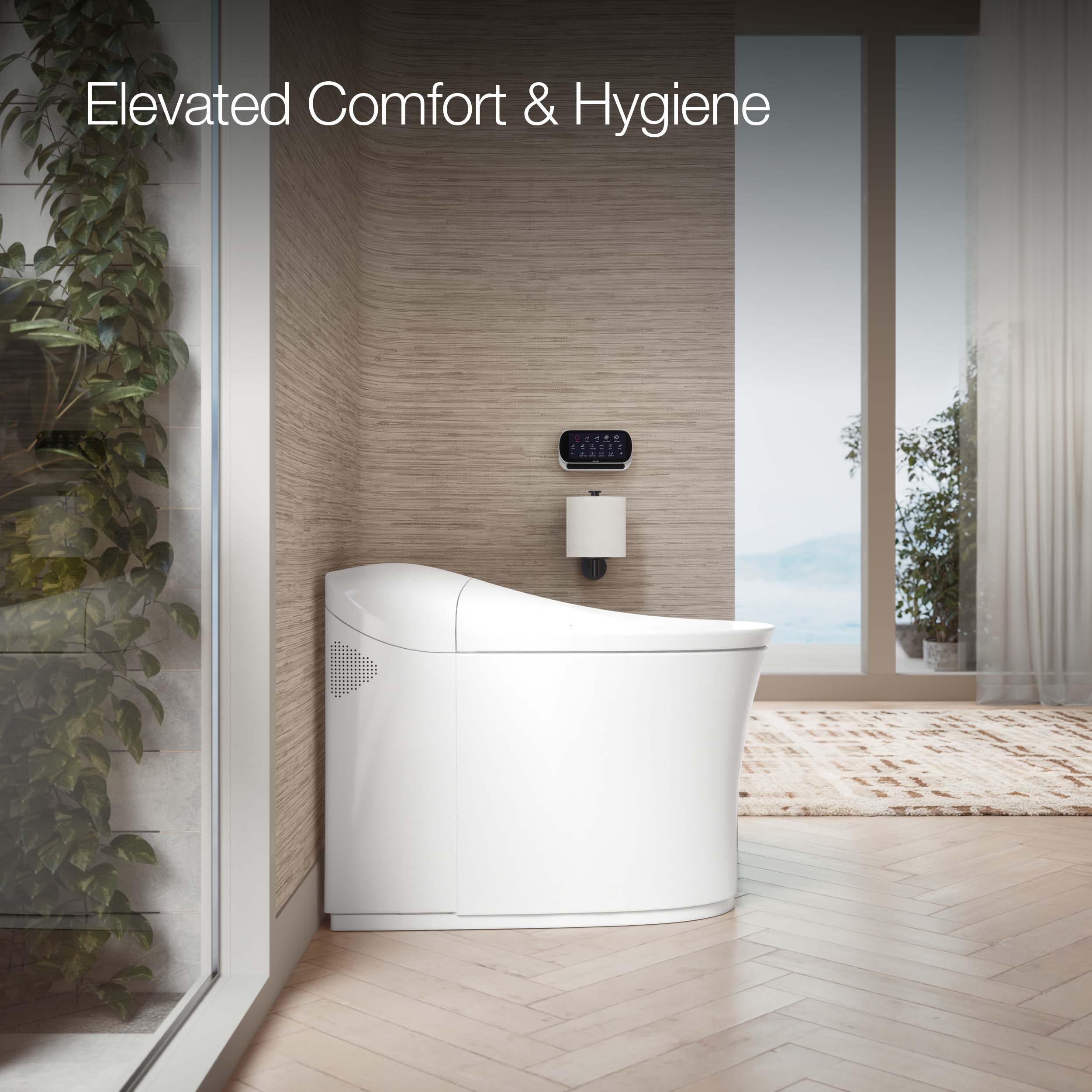 KOHLER Eir Blanco Inodoro de Altura de Silla Elongado de Doble Descarga con Cierre Suave, Bidet de 1 Pieza a 12 pulgadas WaterSense Etiqueta 1.0 GPF K-77795-0